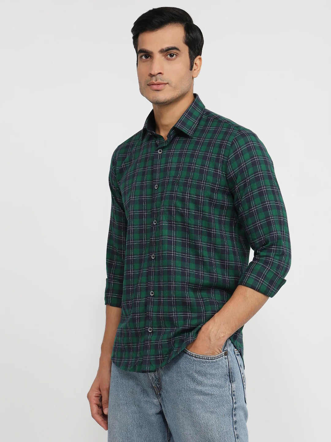 Raymond Men Regular Fit Checks Pattern Cotton Lyocell Blend Full Sleeve Casual Shirt - Image 2