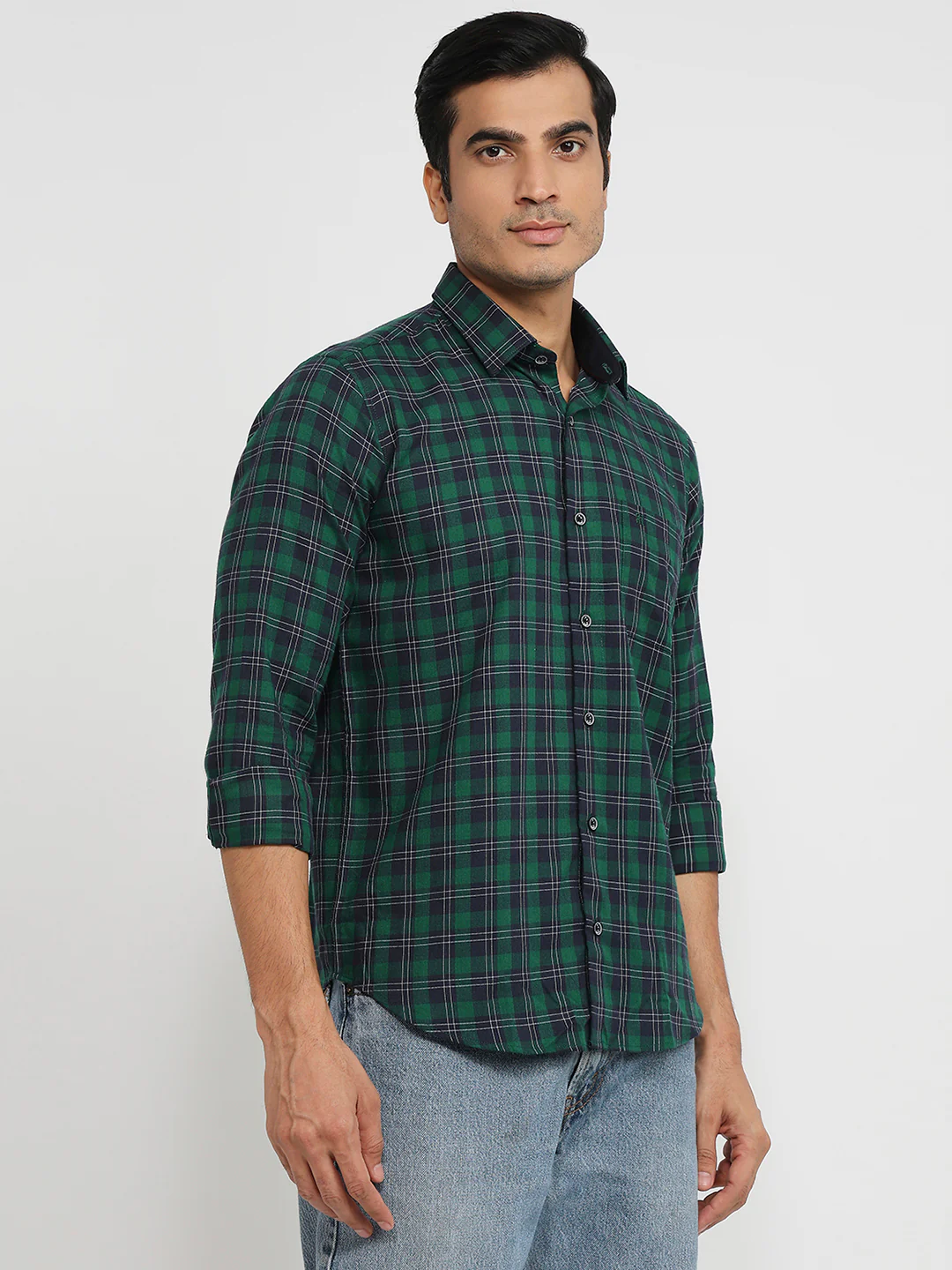 Raymond Men Regular Fit Checks Pattern Cotton Lyocell Blend Full Sleeve Casual Shirt - Image 3