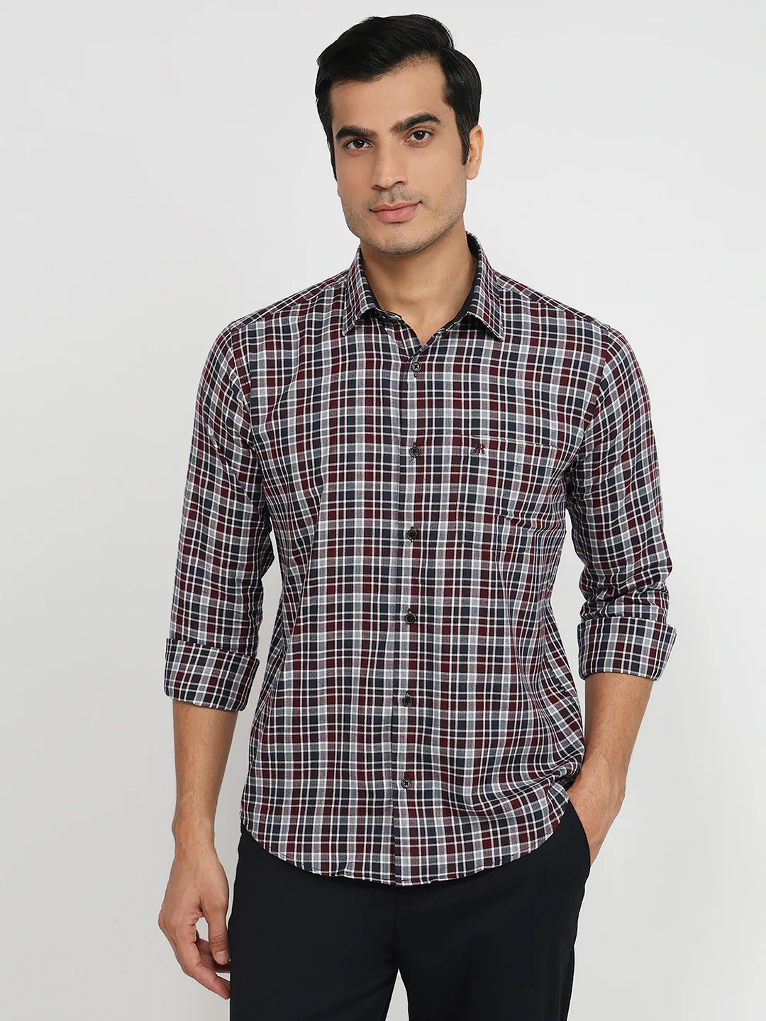 Raymond Men Regular Fit Checks Pattern Cotton Lyocell Blend Full Sleeve Casual Shirt