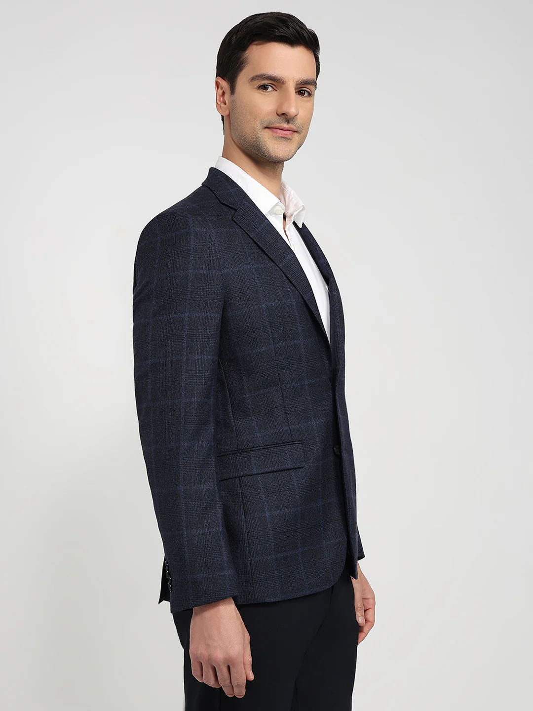 Raymond Men Regular Fit Checks Pattern Poly Viscose Blend Full Sleeve Jacket - Image 3