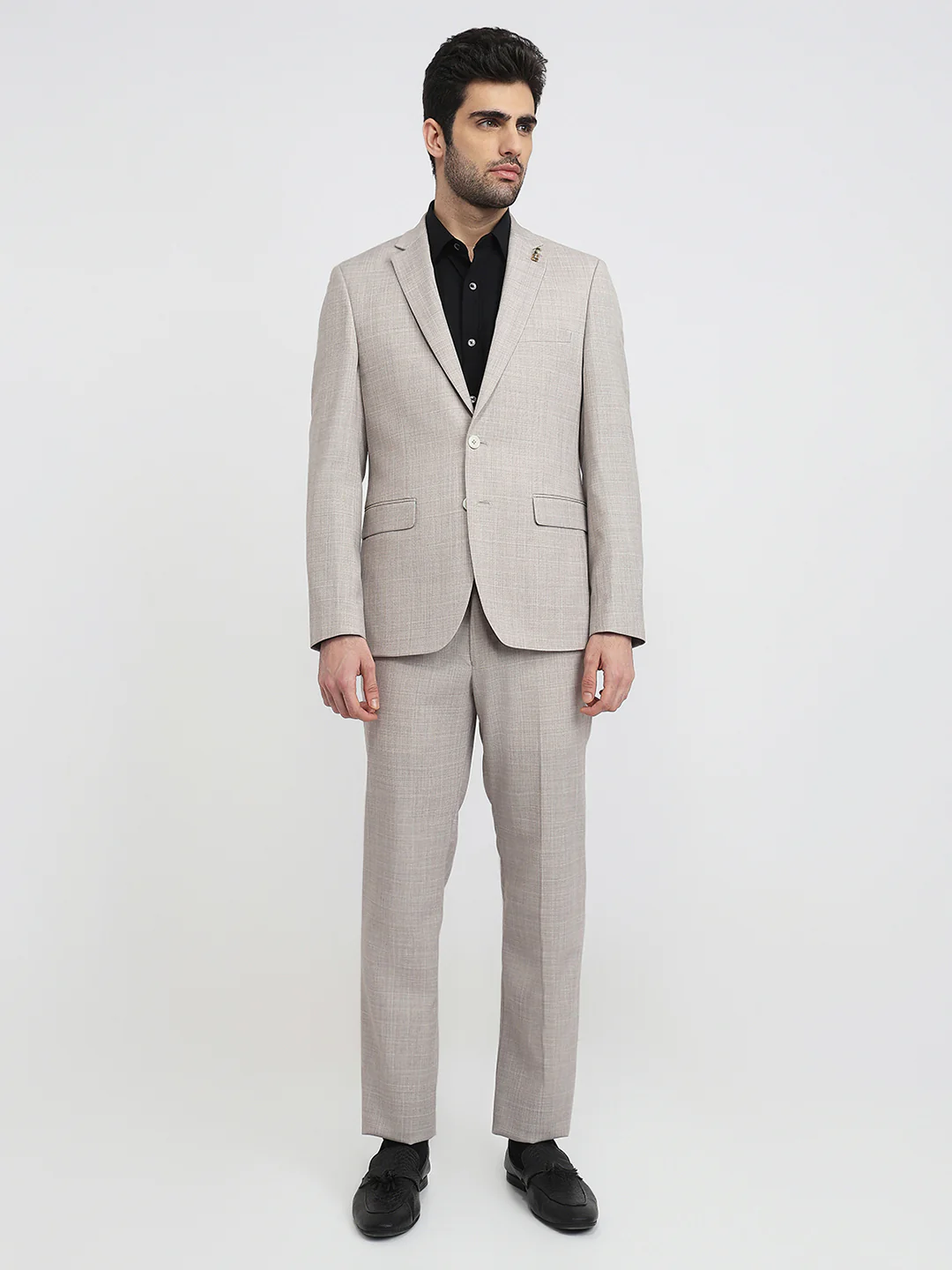 Raymond Men Regular Fit Checks Pattern Poly Wool Elastane Blend Full Sleeve Suit