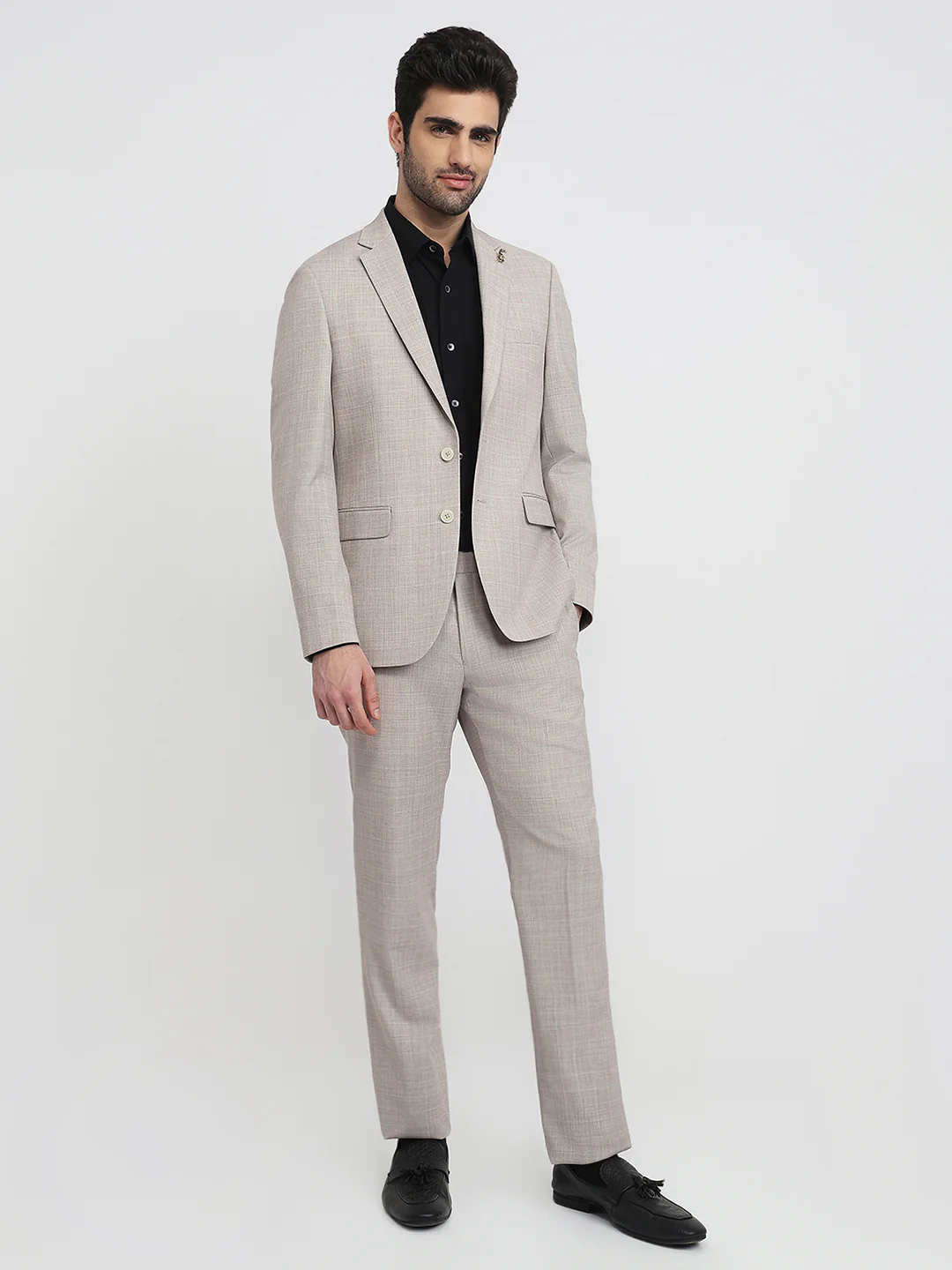 Raymond Men Regular Fit Checks Pattern Poly Wool Elastane Blend Full Sleeve Suit - Image 5