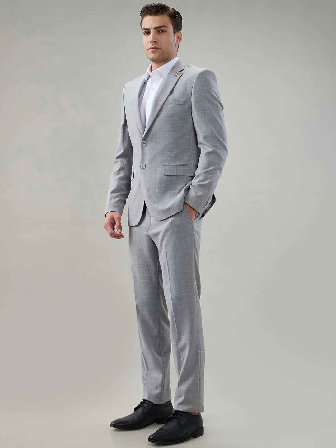 Raymond Men Regular Fit Checks Pattern Poly Wool Elastane Blend Full Sleeve Suit - Image 2