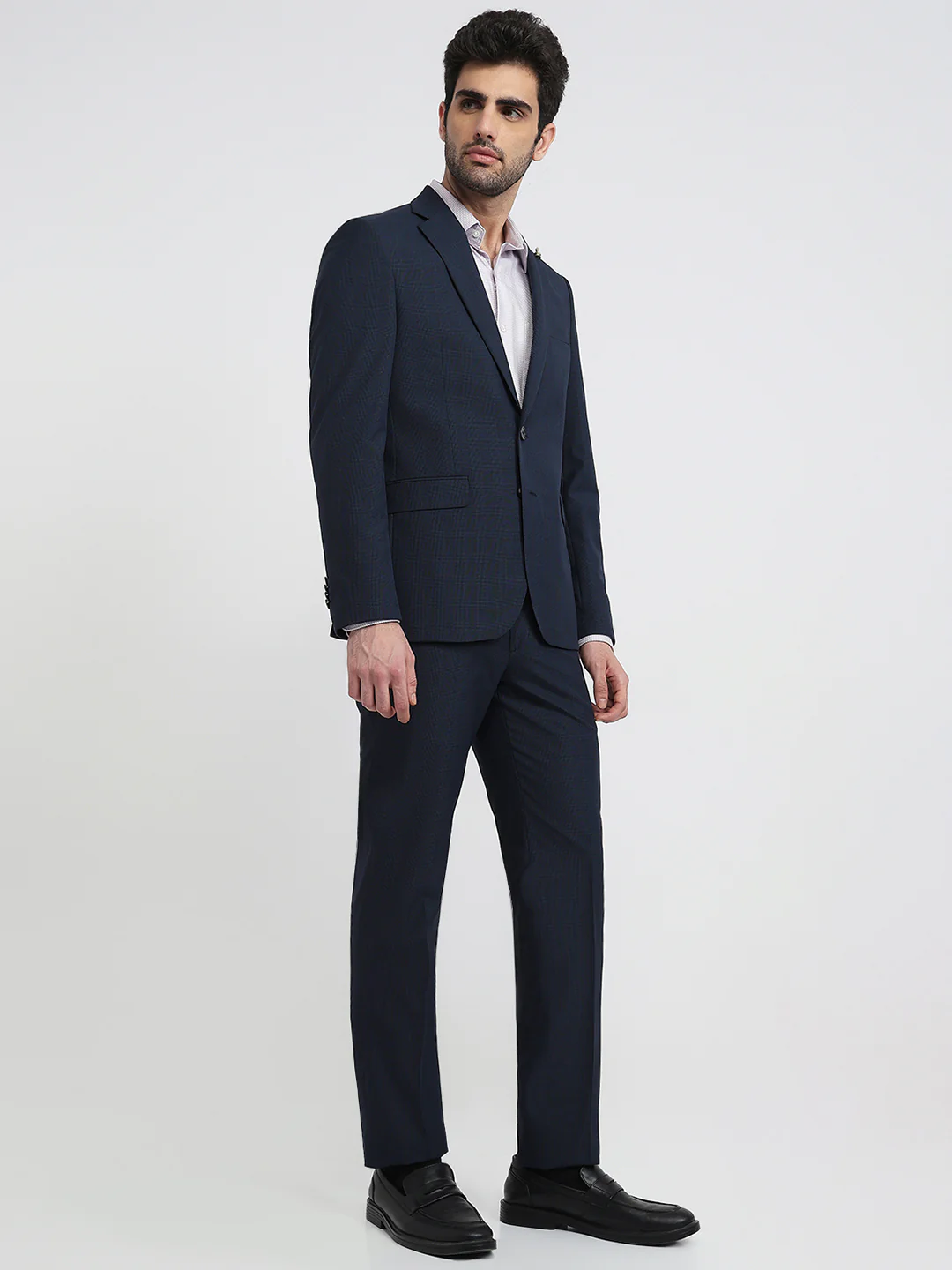 Raymond Men Regular Fit Checks Pattern Wool Viscose Poly Blend Full Sleeve Suit - Image 3