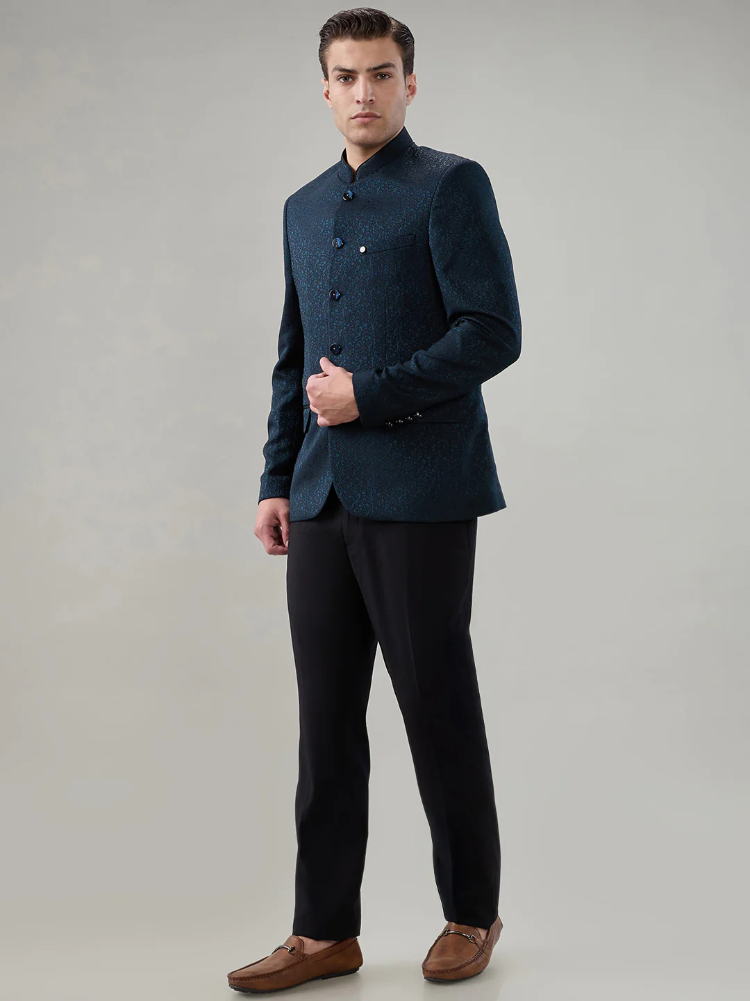 Raymond Men Regular Fit Jacquard Pattern Pure Polyester Full Sleeve Suit - Image 3