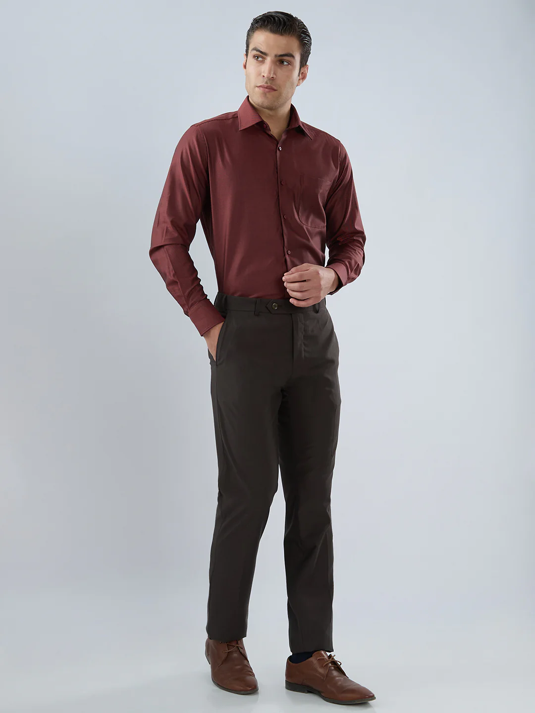 Raymond Men Regular Fit Solid Chambray Pattern Cotton Tencel Blend Full Sleeve Formal Shirt - Image 5