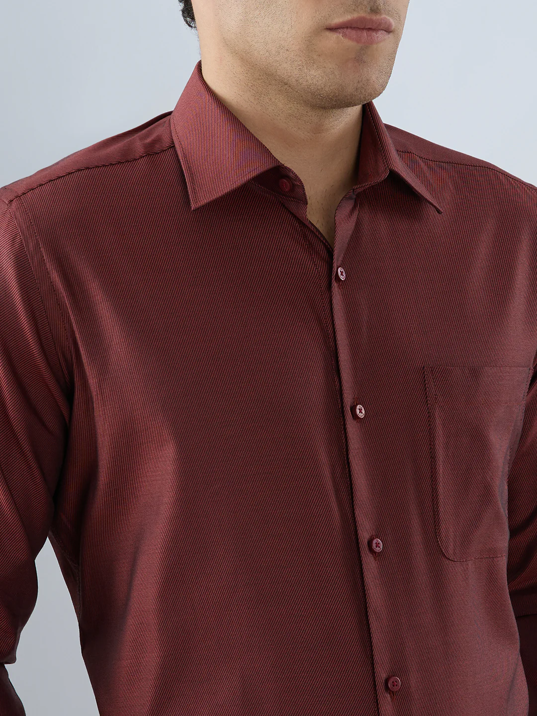 Raymond Men Regular Fit Solid Chambray Pattern Cotton Tencel Blend Full Sleeve Formal Shirt - Image 6