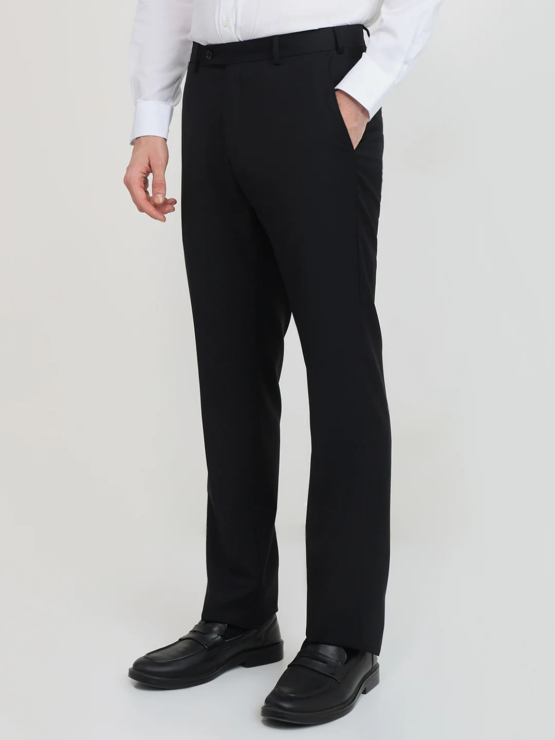 Raymond Men Regular Fit Solid Pattern Poly Wool Blend Flat Front Trouser - Image 2