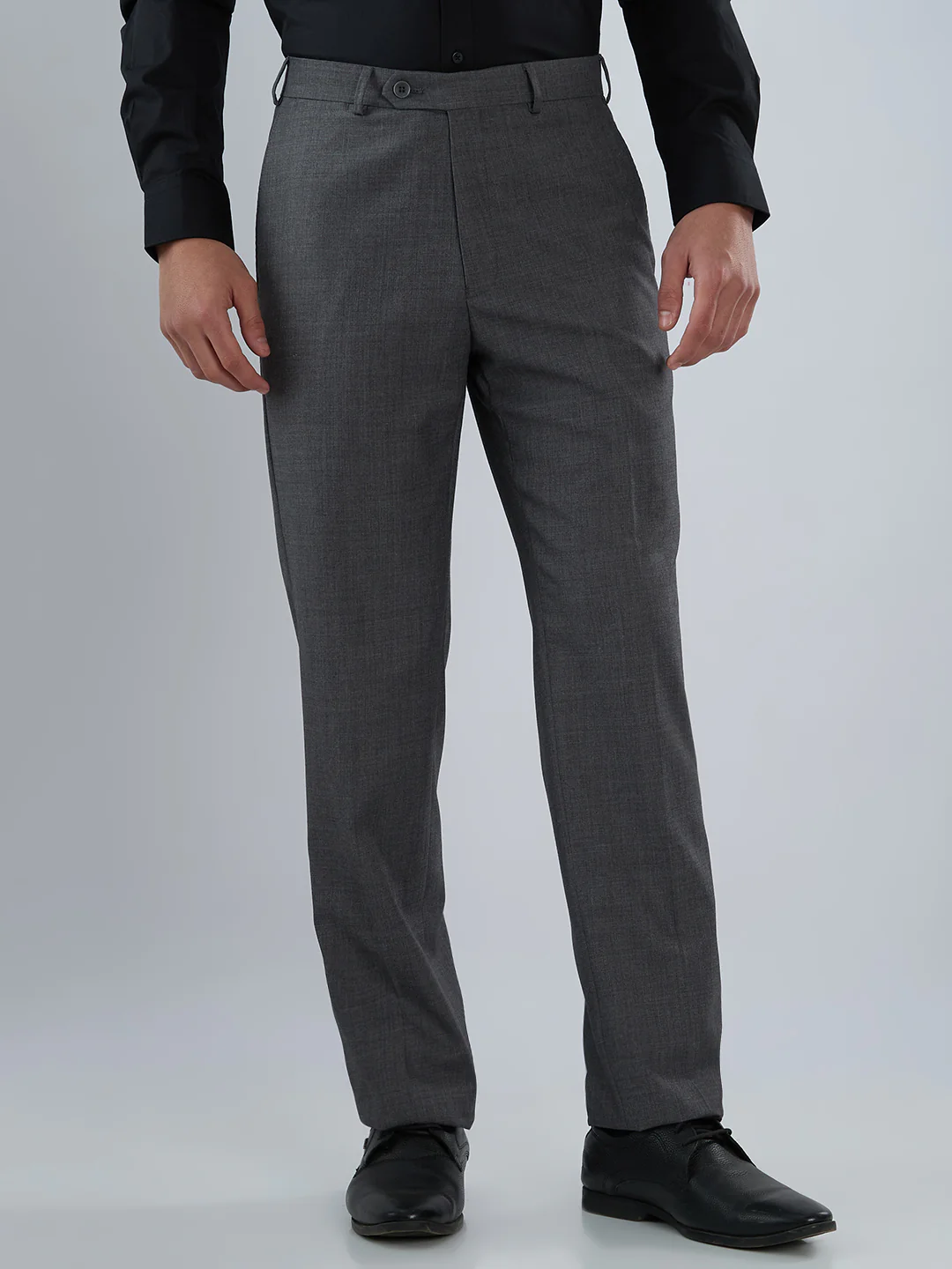 Raymond Men Regular Fit Solid Pattern Poly Wool Blend Flat Front Trouser