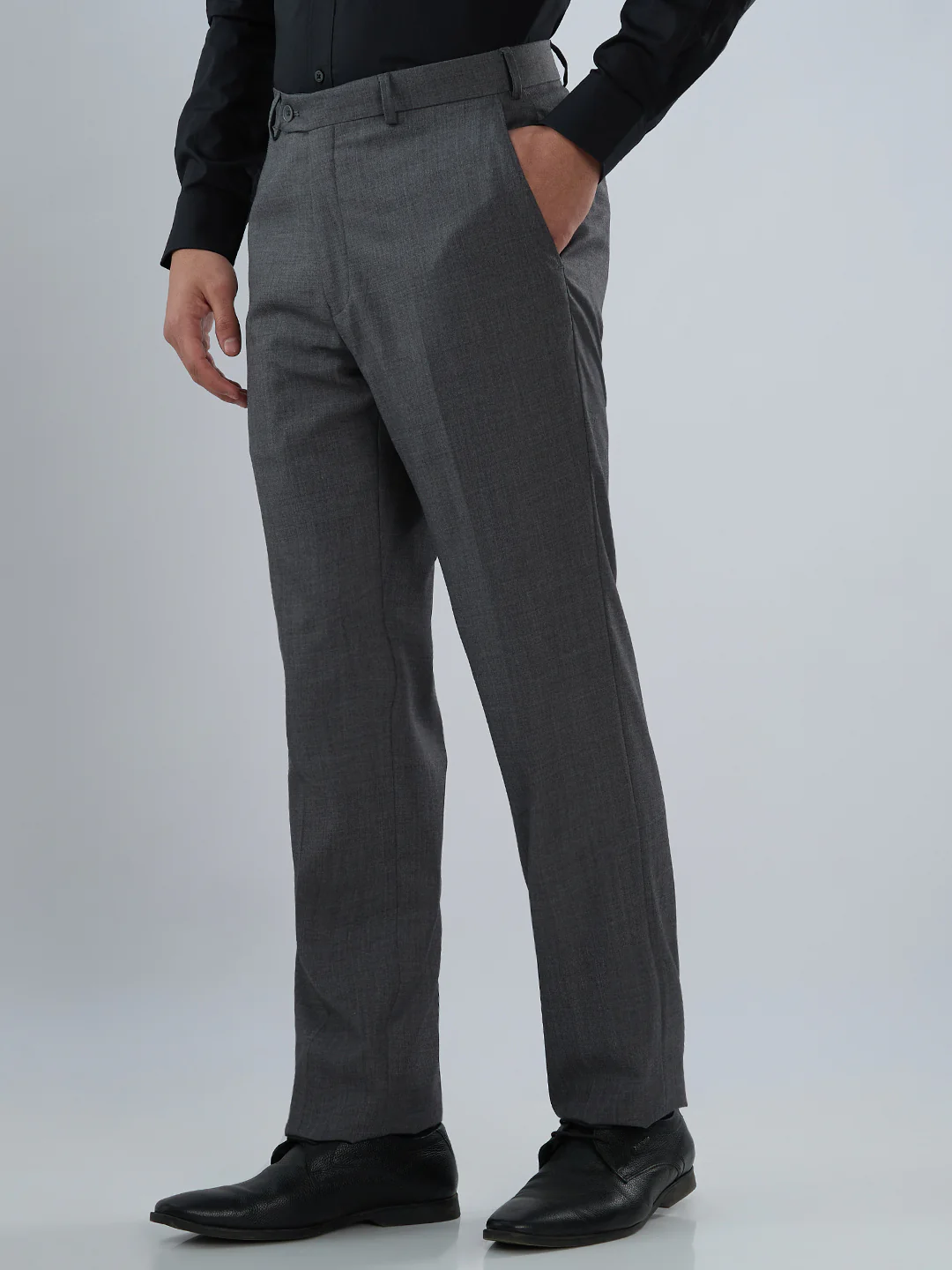 Raymond Men Regular Fit Solid Pattern Poly Wool Blend Flat Front Trouser - Image 2