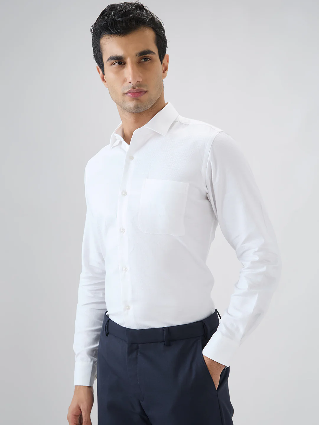 Raymond Men Regular Fit Solid Pattern Pure Cotton Full Sleeve Formal Shirt - Image 3