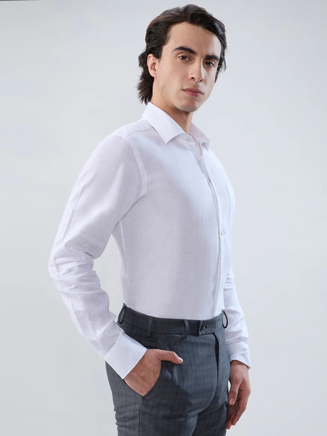 Raymond Men Regular Fit Solid Piece Dyed Pattern Pure Linen Full Sleeve Formal Shirt - Image 2