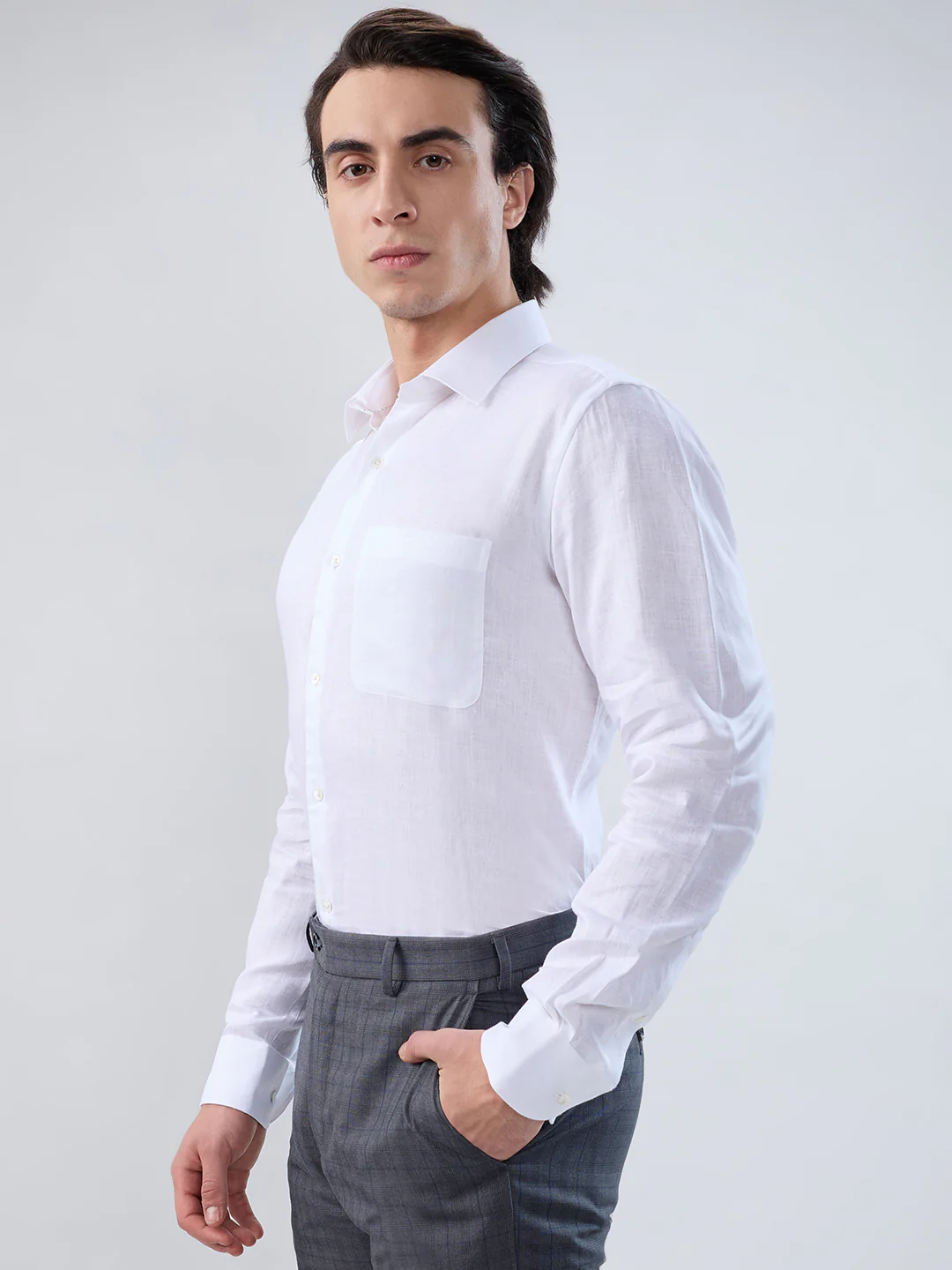 Raymond Men Regular Fit Solid Piece Dyed Pattern Pure Linen Full Sleeve Formal Shirt - Image 3