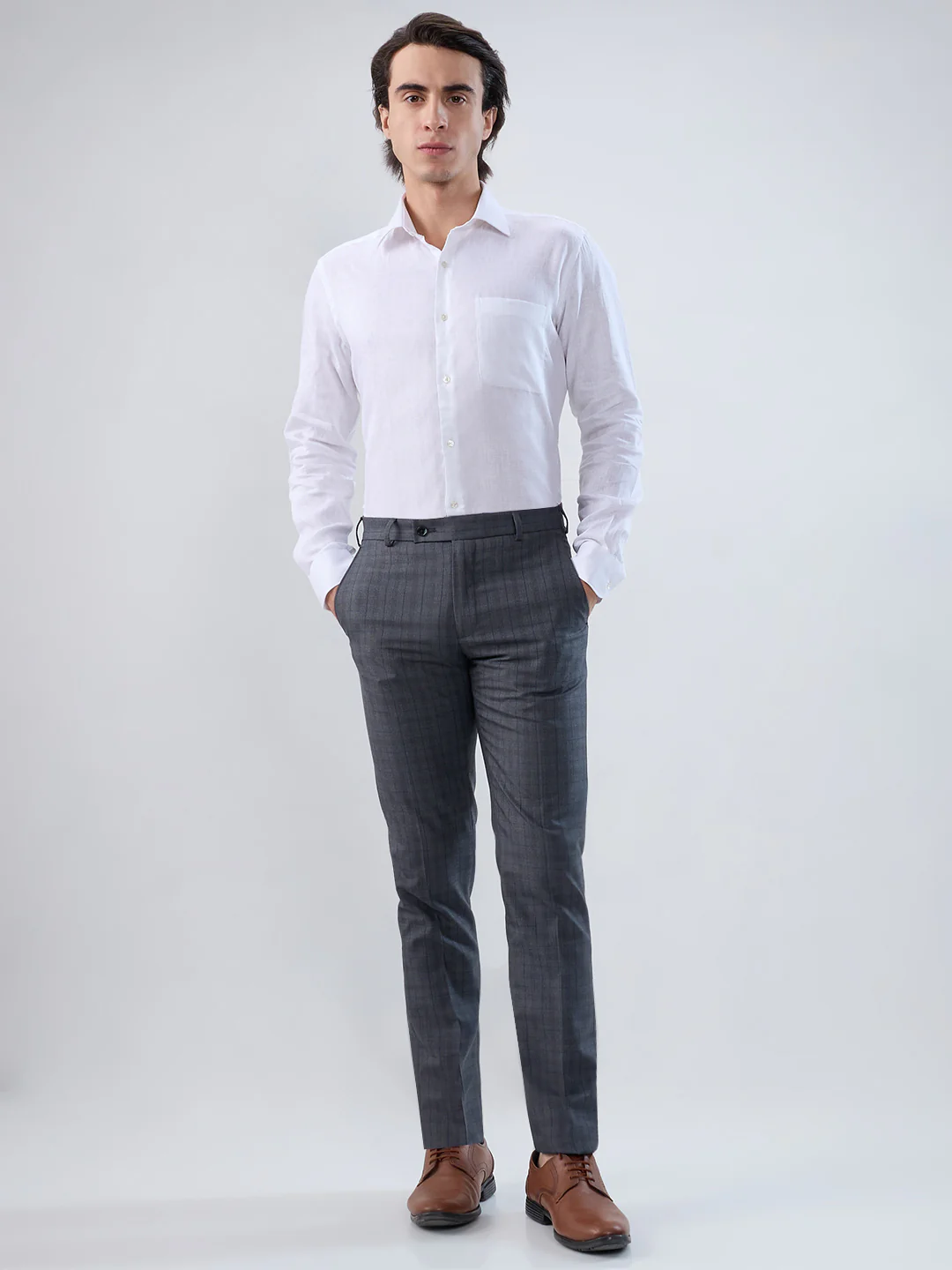 Raymond Men Regular Fit Solid Piece Dyed Pattern Pure Linen Full Sleeve Formal Shirt - Image 5