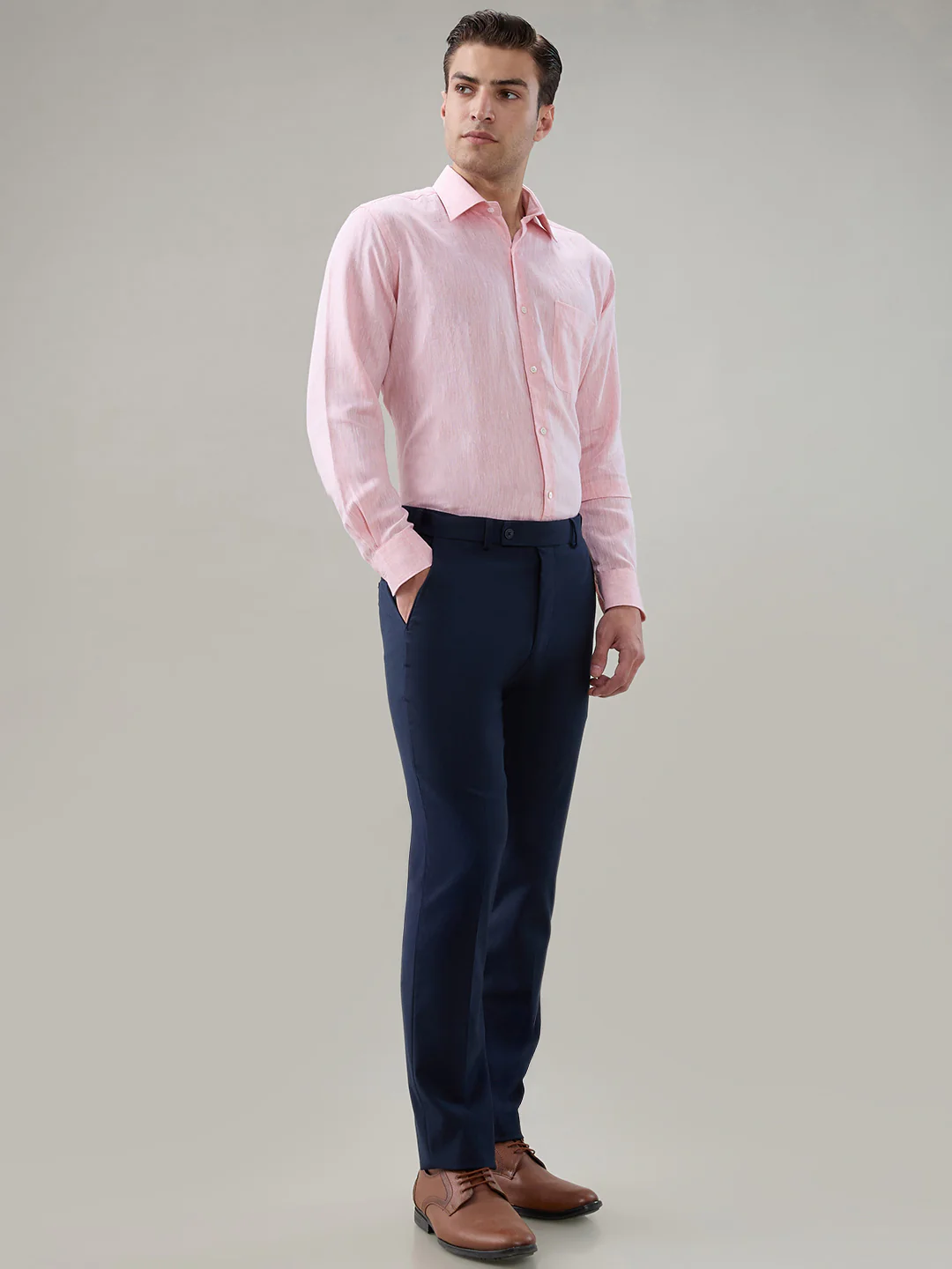 Raymond Men Regular Fit Solid Piece Dyed Pattern Pure Linen Full Sleeve Formal Shirt - Image 5