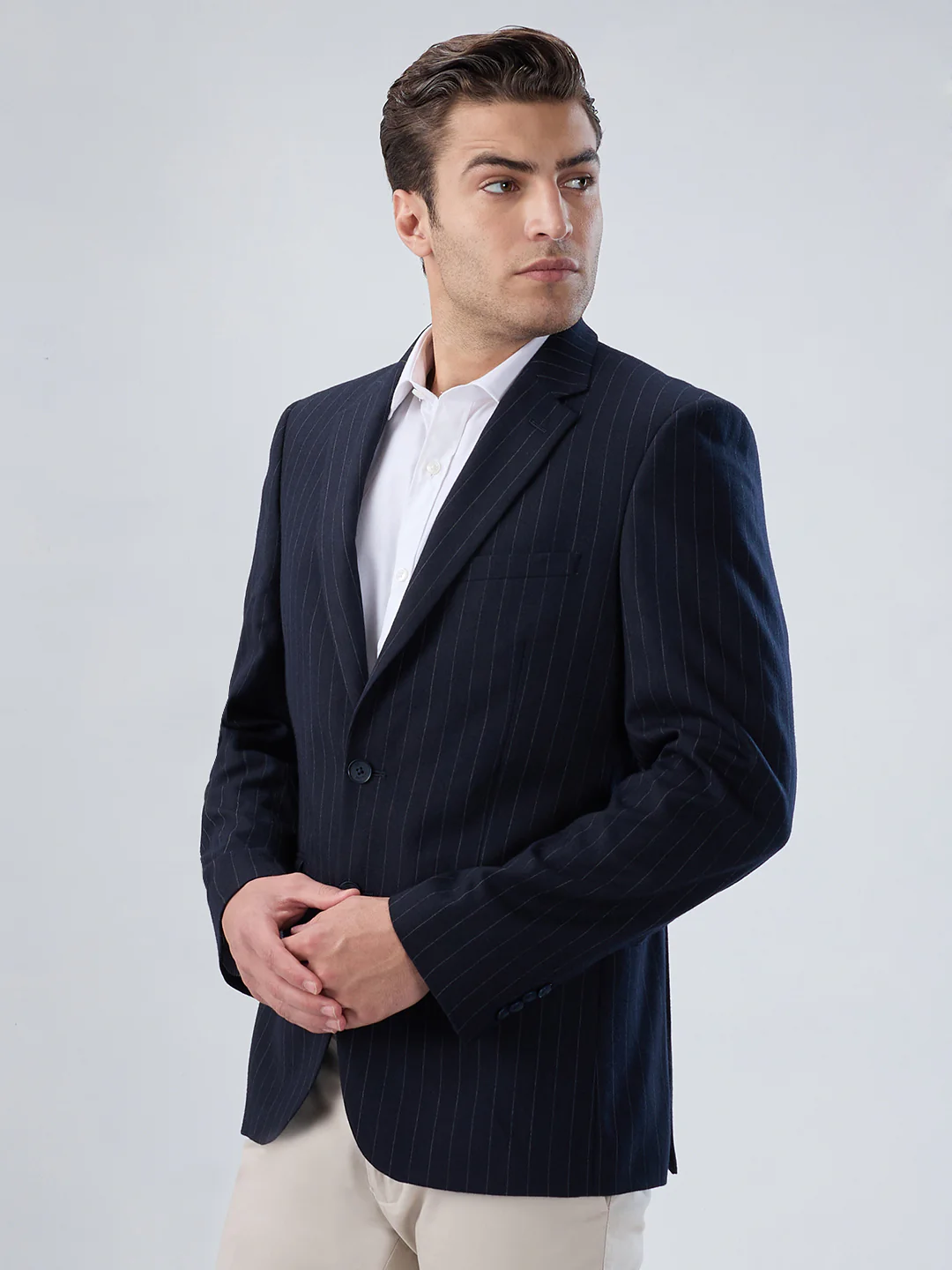 Raymond Men Regular Fit Stripe Pattern Polyester Blend Full Sleeve Jacket - Image 3