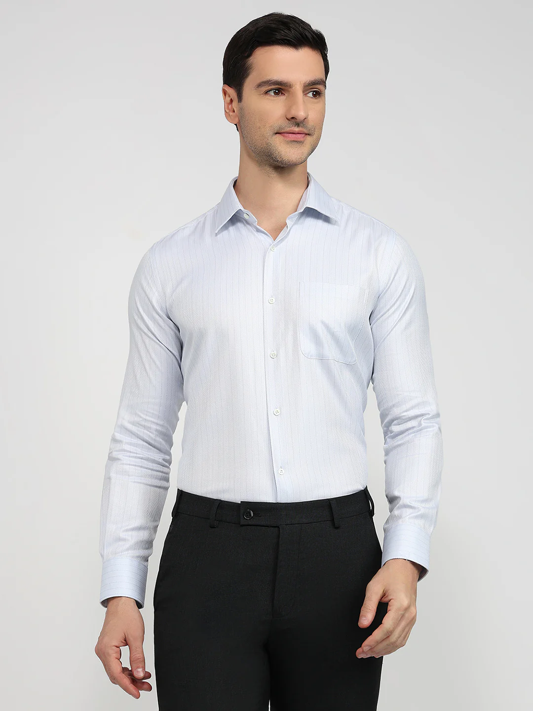 Raymond Men Regular Fit Stripe Pattern Pure Cotton Full Sleeve Formal Shirt