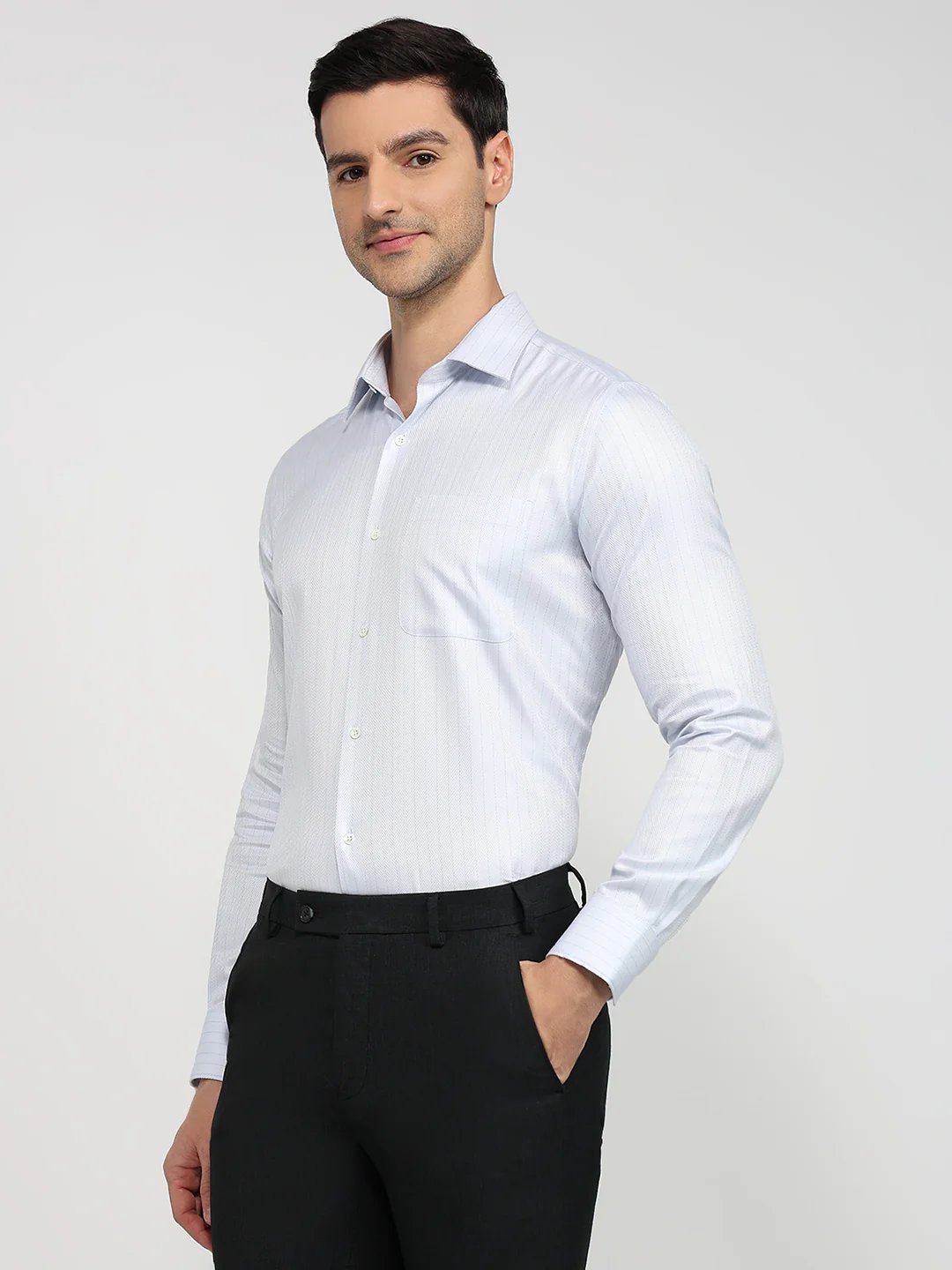 Raymond Men Regular Fit Stripe Pattern Pure Cotton Full Sleeve Formal Shirt - Image 2