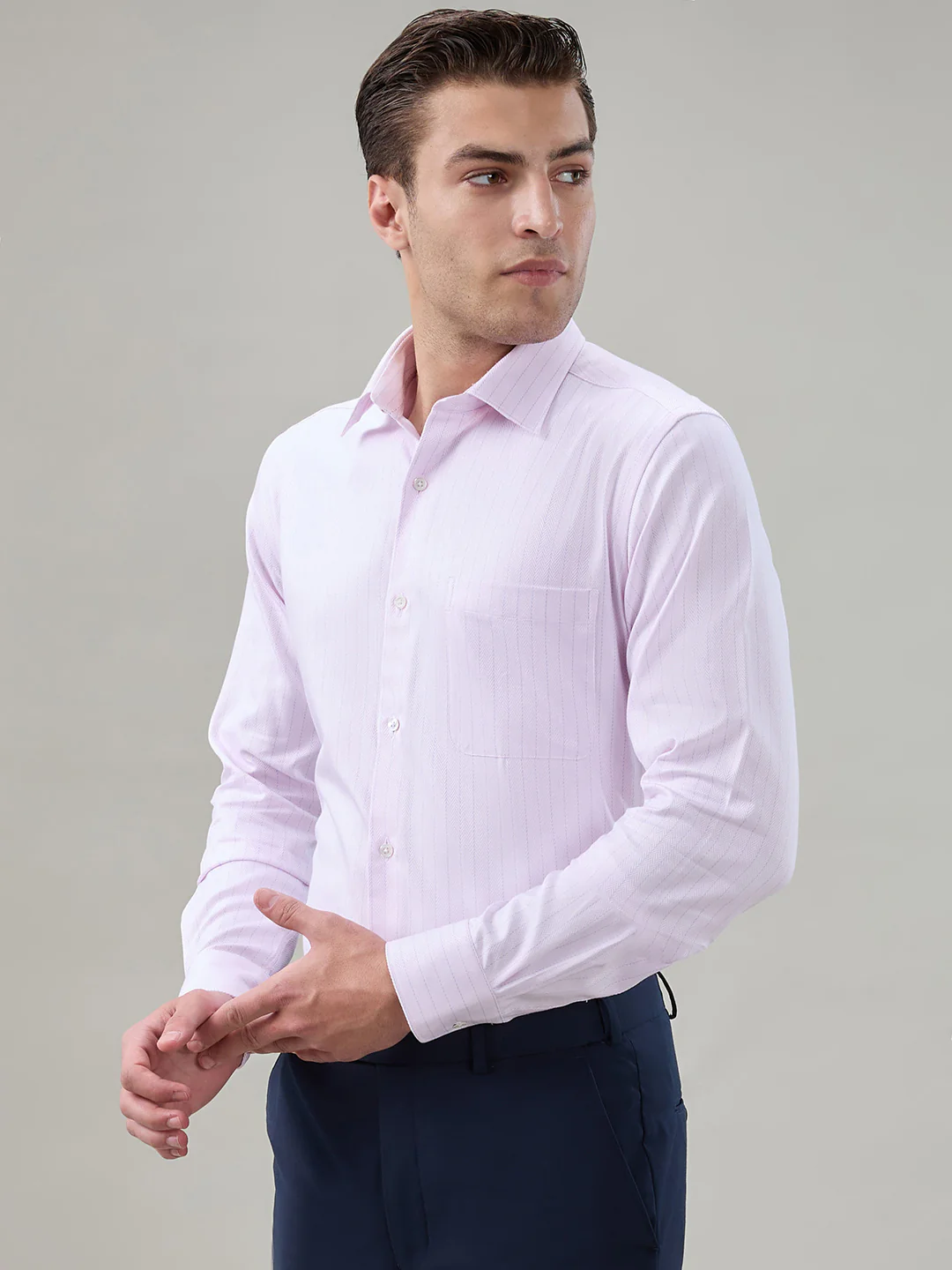 Raymond Men Regular Fit Stripe Pattern Pure Cotton Full Sleeve Formal Shirt - Image 3