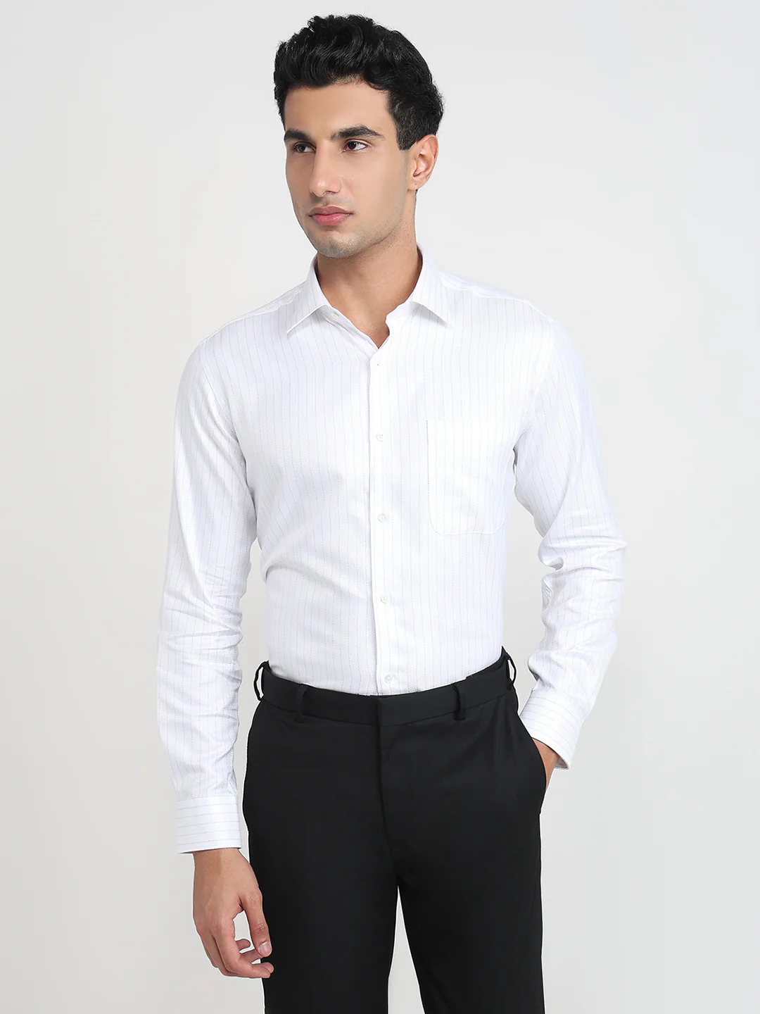 Raymond Men Regular Fit Stripe Pattern Pure Cotton Full Sleeve Formal Shirt