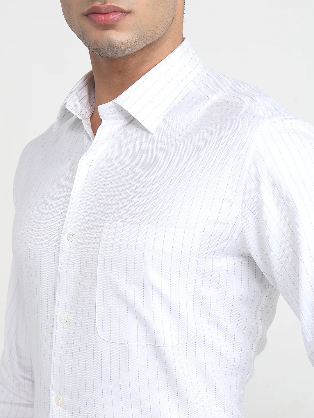 Raymond Men Regular Fit Stripe Pattern Pure Cotton Full Sleeve Formal Shirt - Image 6