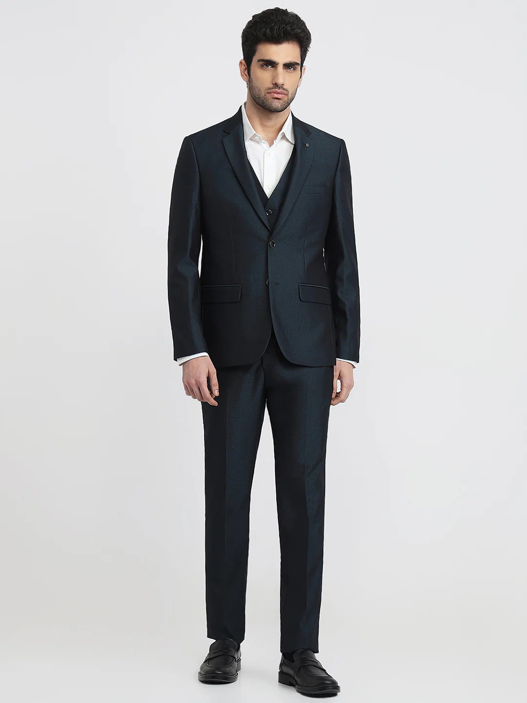 Raymond Men Regular Fit Structure Pattern Poly Viscose Blend Full Sleeve Suit
