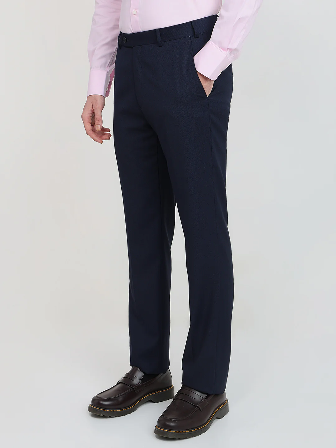 Raymond Men Regular Fit Structure Pattern Poly Wool Blend Flat Front Trouser - Image 2