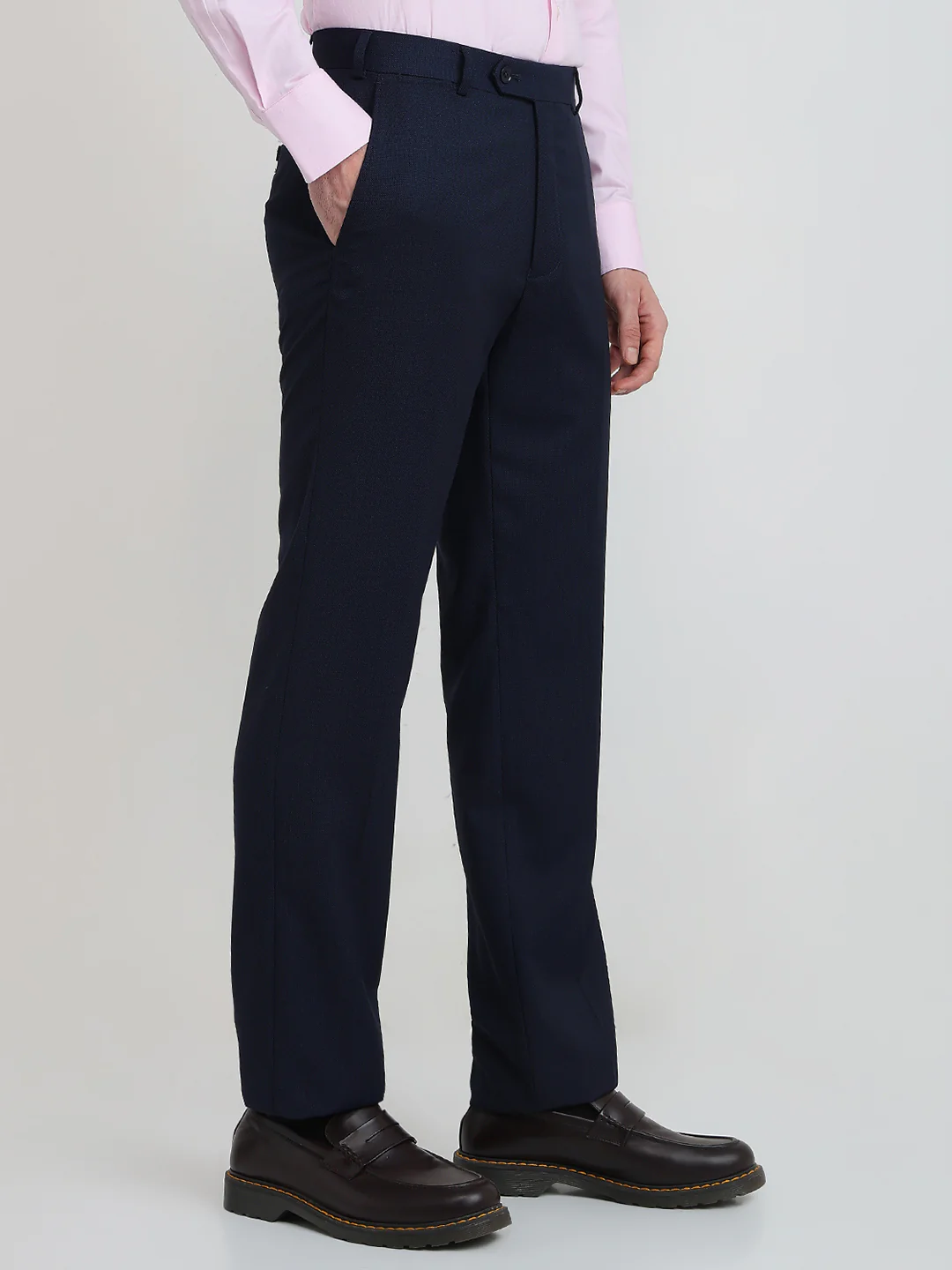 Raymond Men Regular Fit Structure Pattern Poly Wool Blend Flat Front Trouser - Image 3