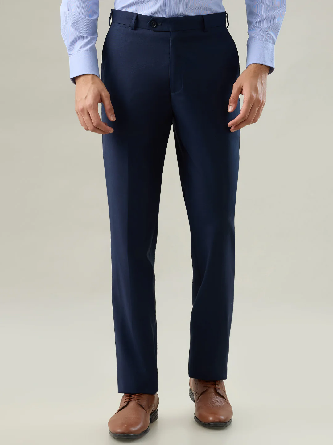 Raymond Men Regular Fit Structure Pattern Poly Wool Blend Flat Front Trouser