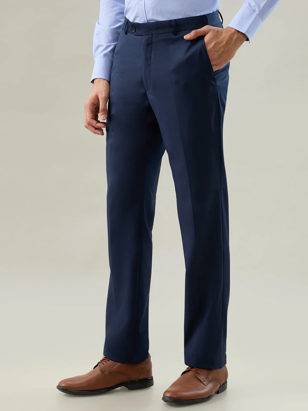 Raymond Men Regular Fit Structure Pattern Poly Wool Blend Flat Front Trouser - Image 3