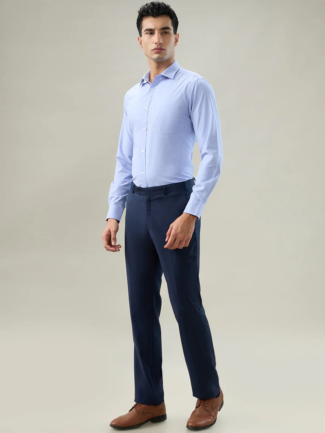 Raymond Men Regular Fit Structure Pattern Poly Wool Blend Flat Front Trouser - Image 5