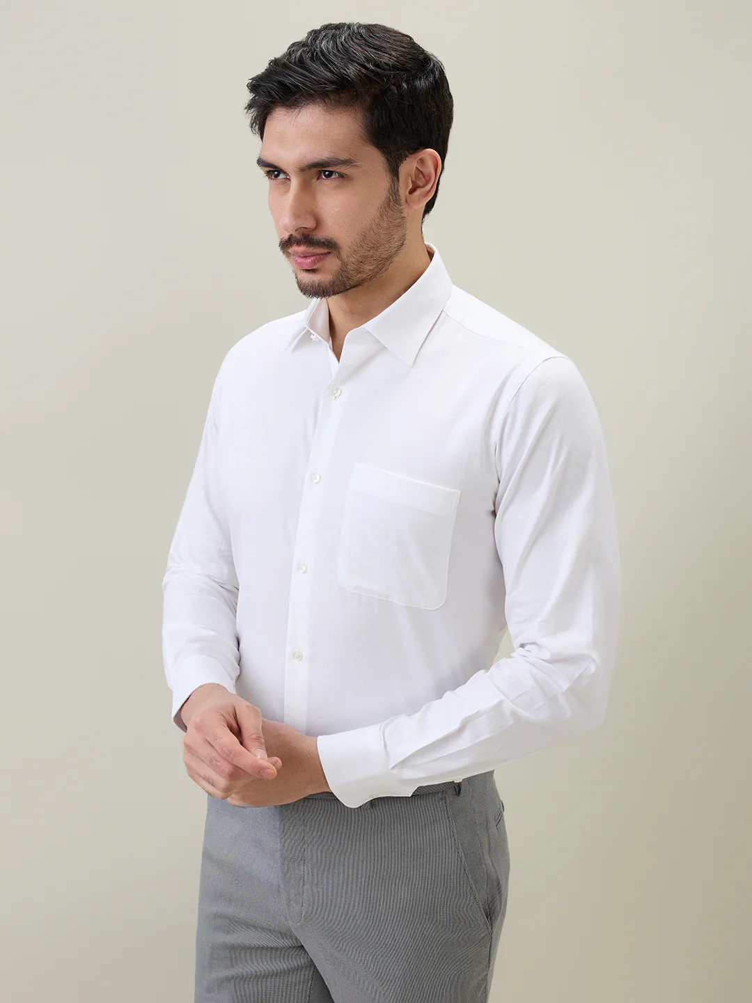 Raymond Men Regular Fit Structure Pattern Pure Cotton Full Sleeve Formal Shirt - Image 2