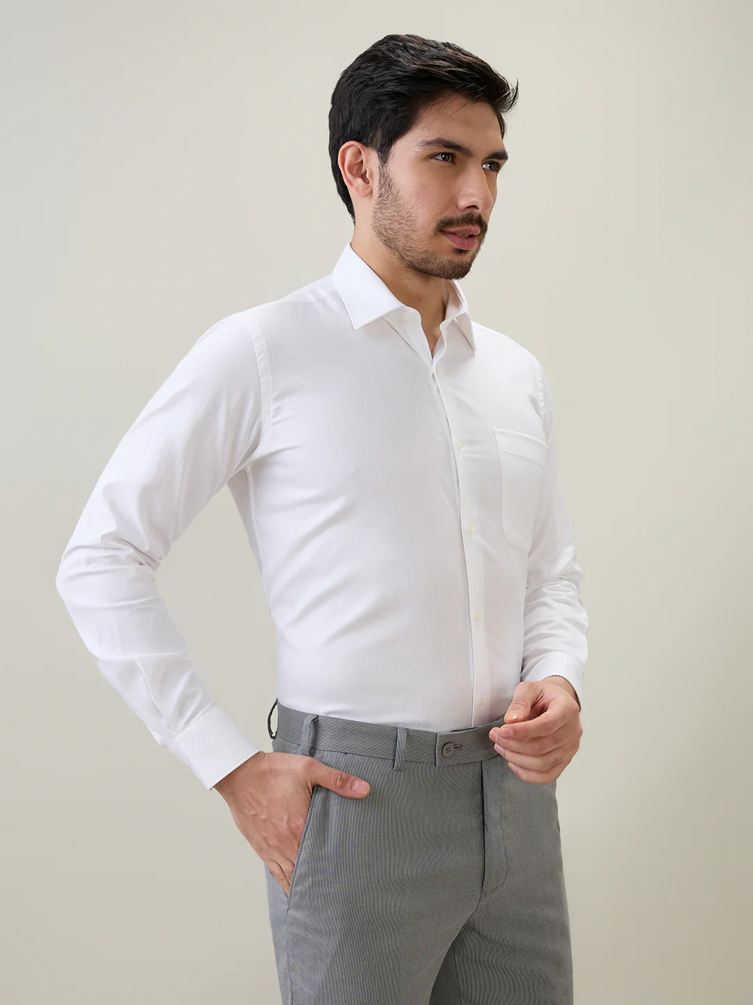 Raymond Men Regular Fit Structure Pattern Pure Cotton Full Sleeve Formal Shirt - Image 3
