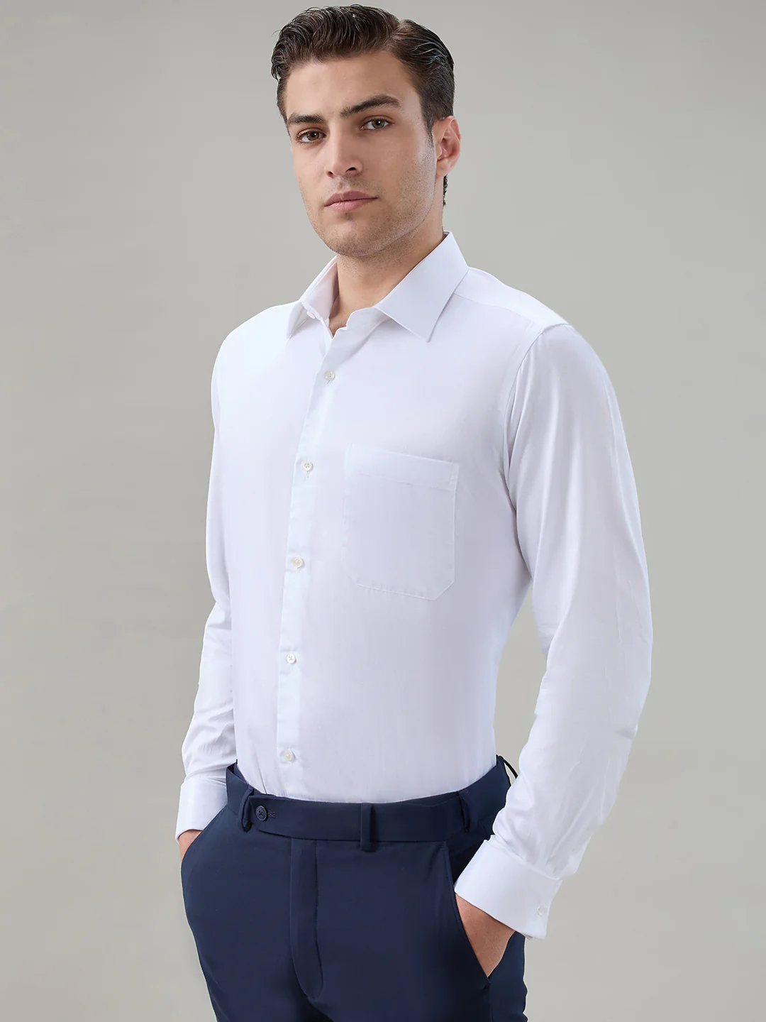 Raymond Men Regular Fit Structure Pattern Pure Cotton Full Sleeve Formal Shirt - Image 3