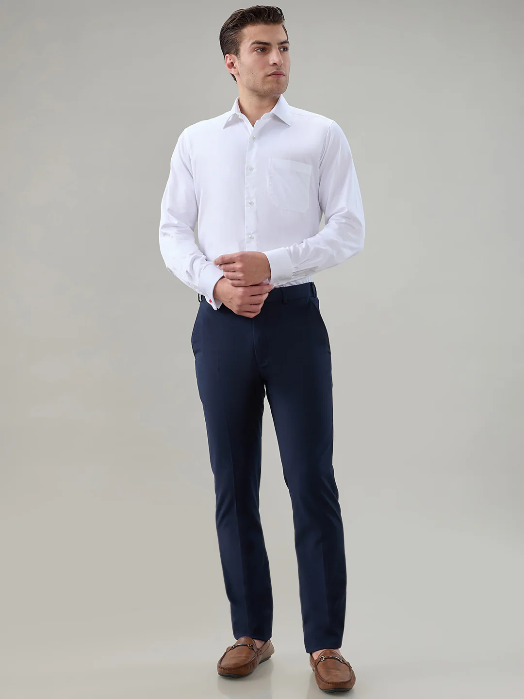 Raymond Men Regular Fit Structure Pattern Pure Cotton Full Sleeve Formal Shirt - Image 5