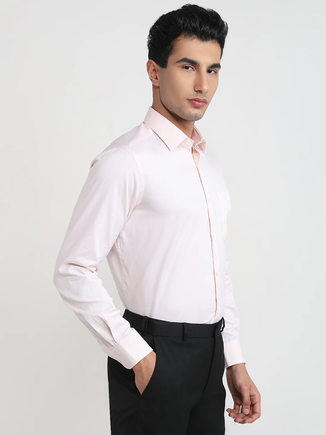 Raymond Men Regular Fit Structure Pattern Pure Cotton Full Sleeve Formal Shirt - Image 3