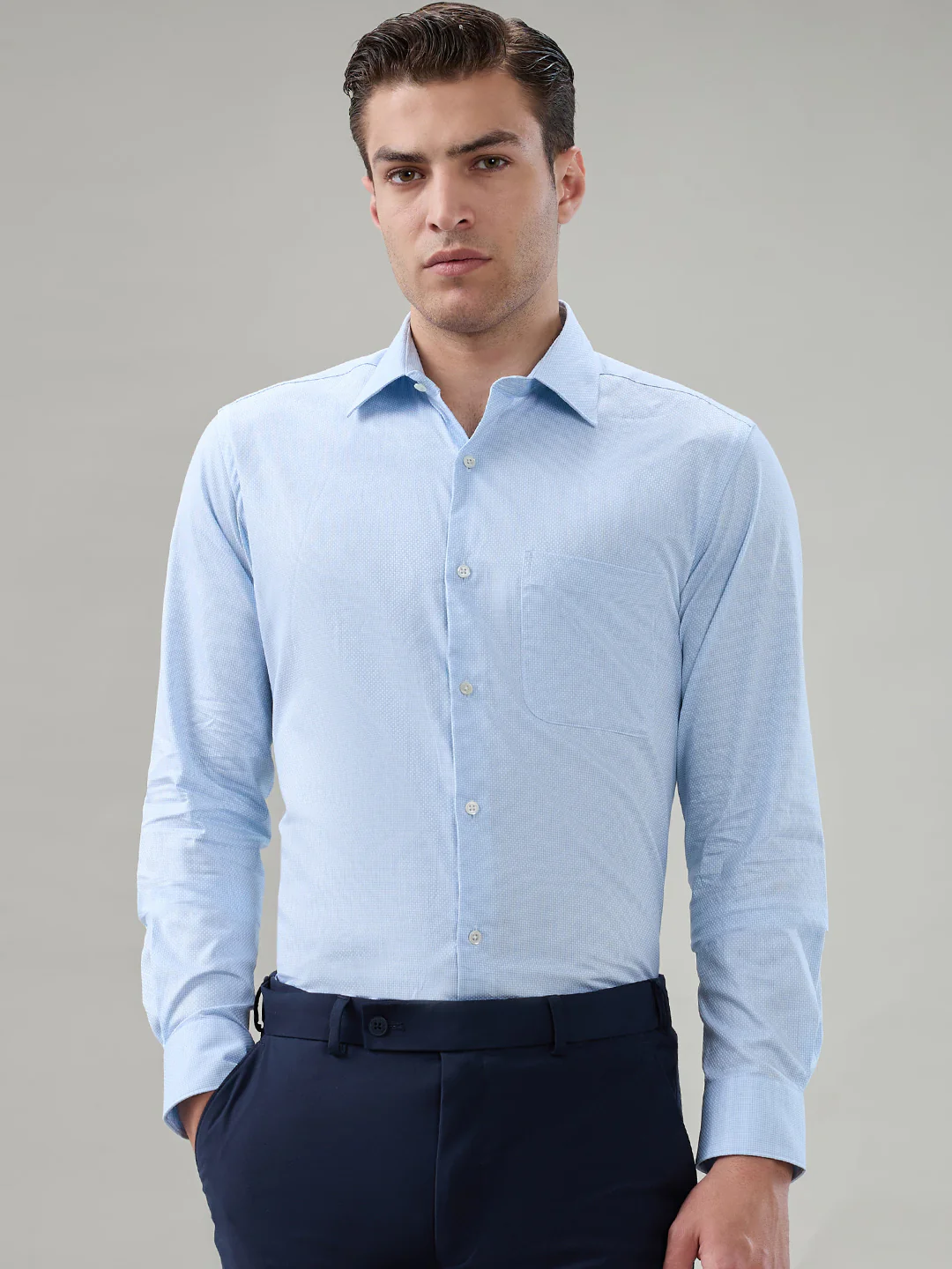 Raymond Men Regular Fit Structure Pattern Pure Cotton Full Sleeve Formal Shirt