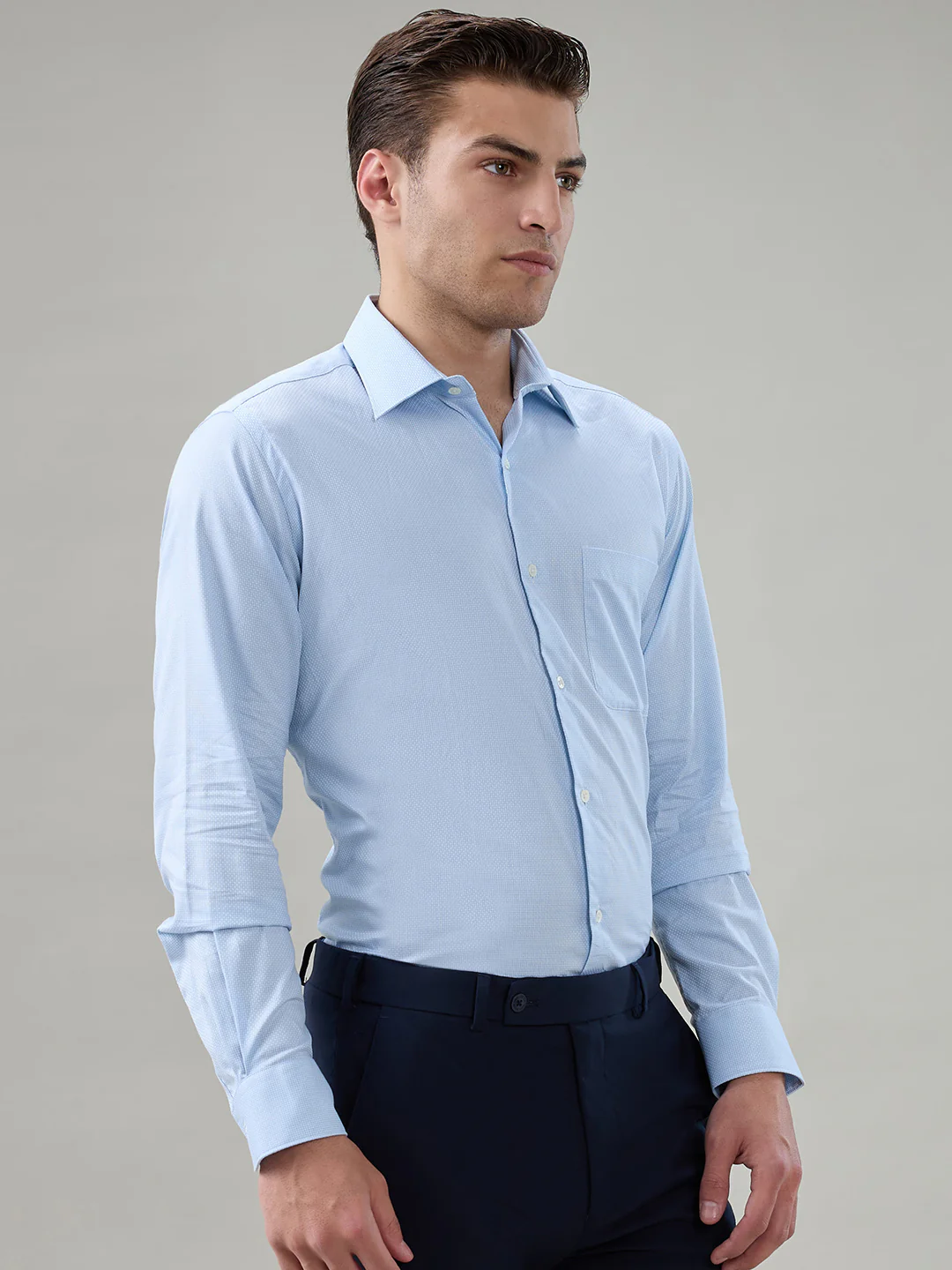 Raymond Men Regular Fit Structure Pattern Pure Cotton Full Sleeve Formal Shirt - Image 2