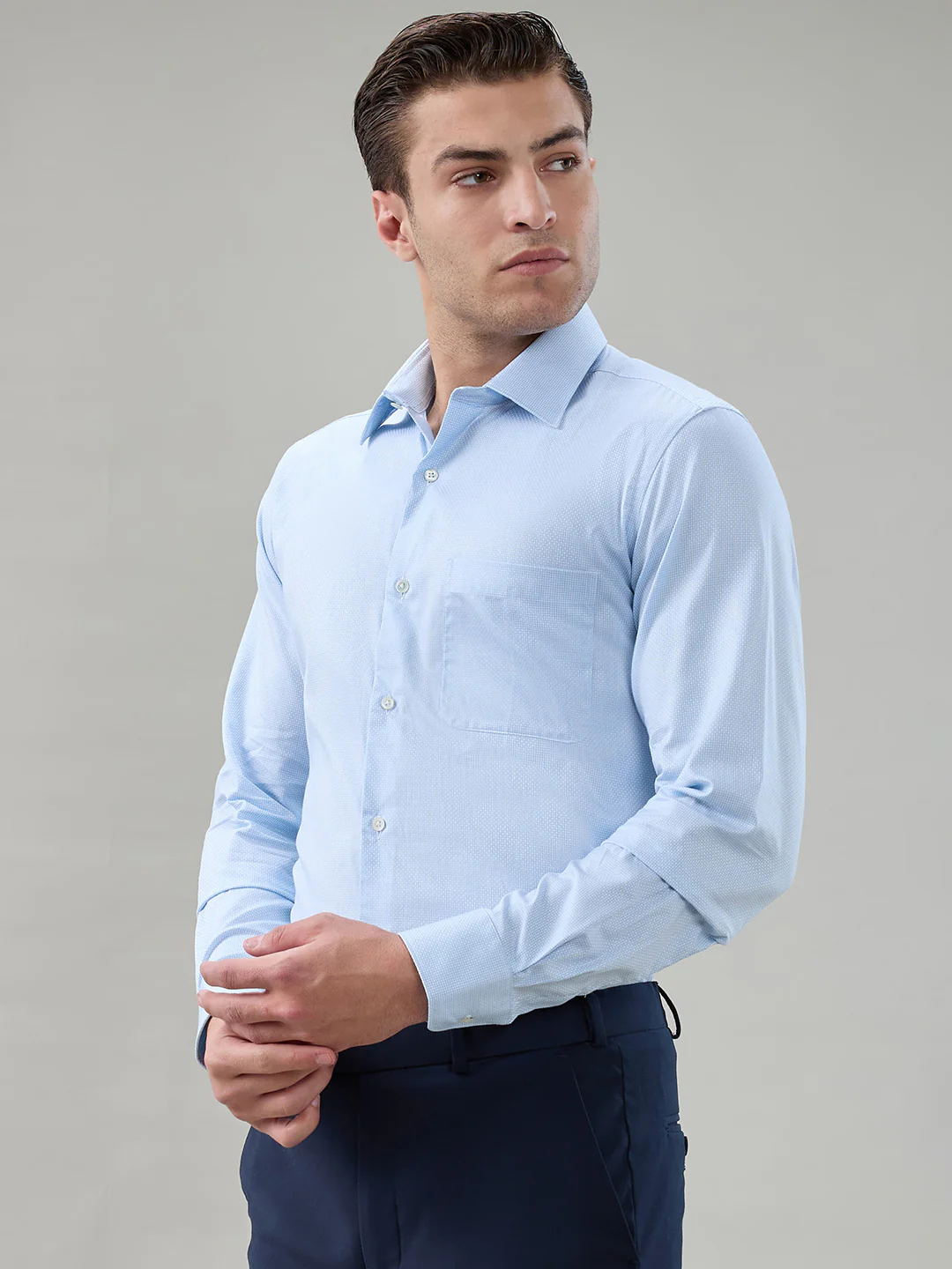 Raymond Men Regular Fit Structure Pattern Pure Cotton Full Sleeve Formal Shirt - Image 3