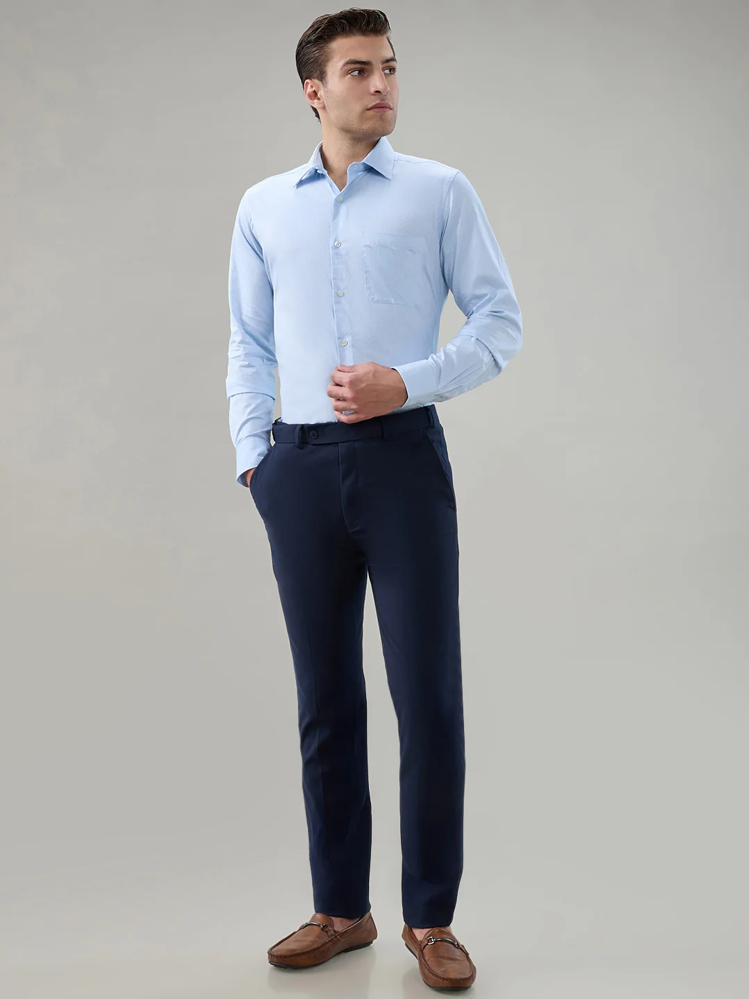 Raymond Men Regular Fit Structure Pattern Pure Cotton Full Sleeve Formal Shirt - Image 5
