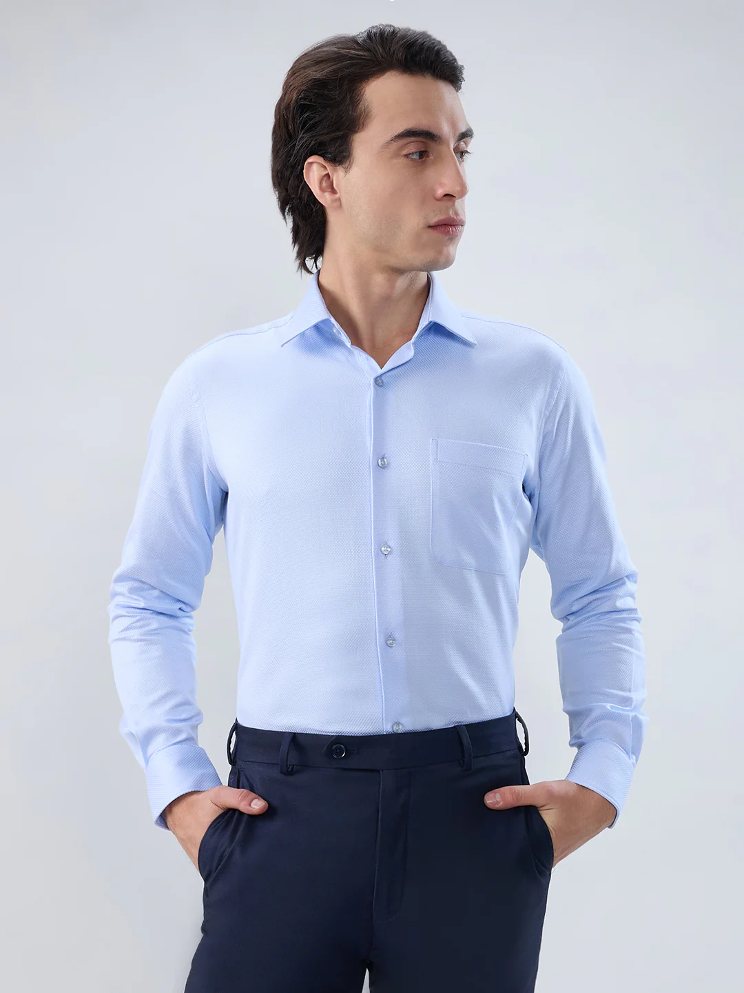 Raymond Men Regular Fit Structure Pattern Pure Cotton Full Sleeve Formal Shirt