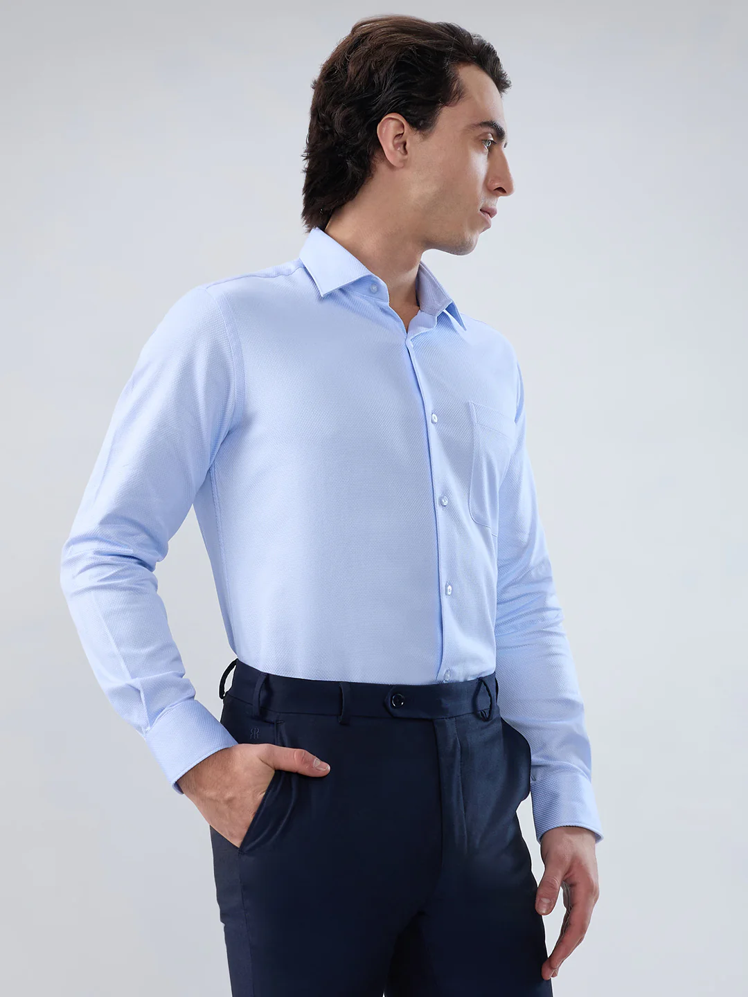 Raymond Men Regular Fit Structure Pattern Pure Cotton Full Sleeve Formal Shirt - Image 2