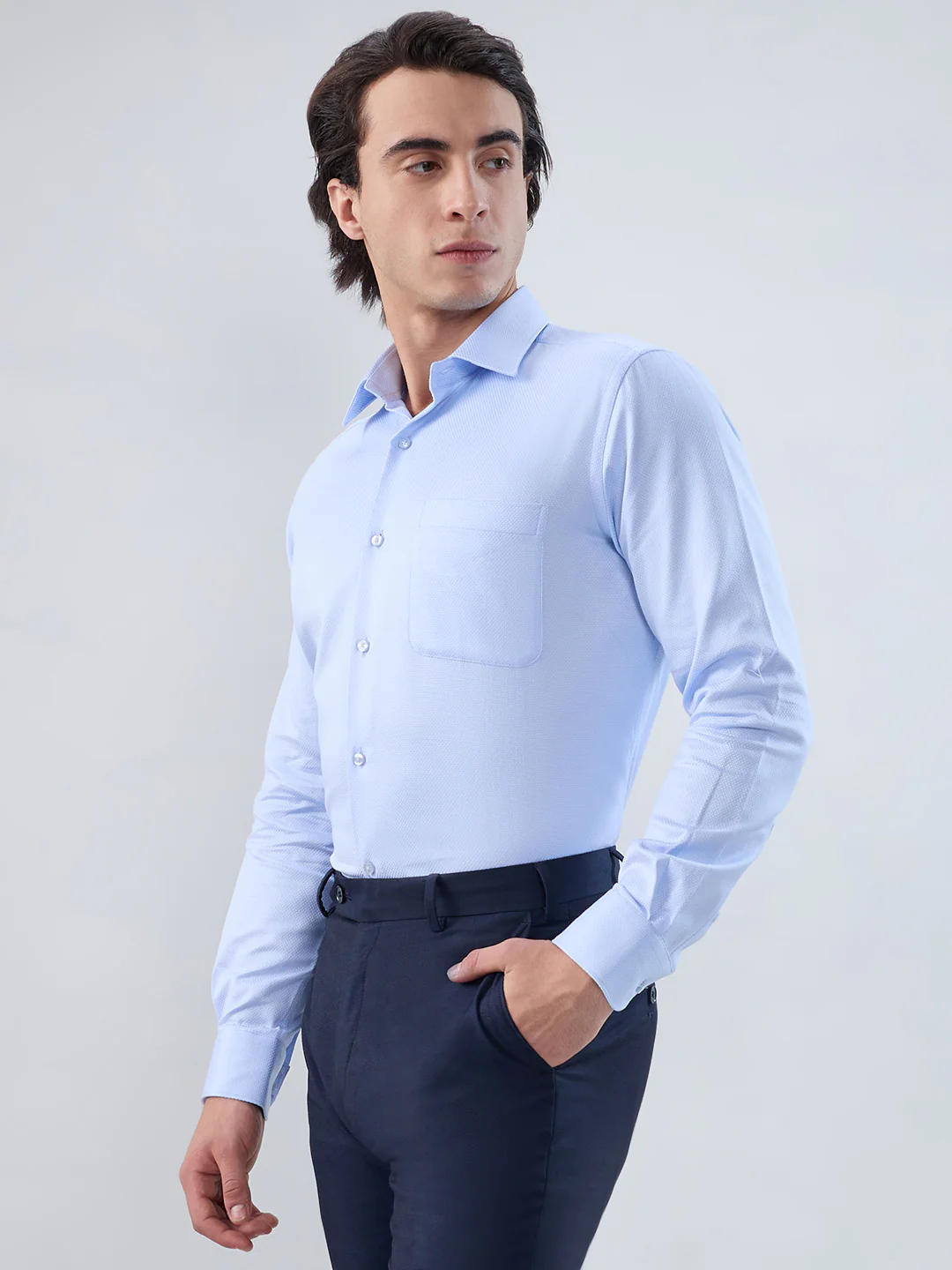 Raymond Men Regular Fit Structure Pattern Pure Cotton Full Sleeve Formal Shirt - Image 3