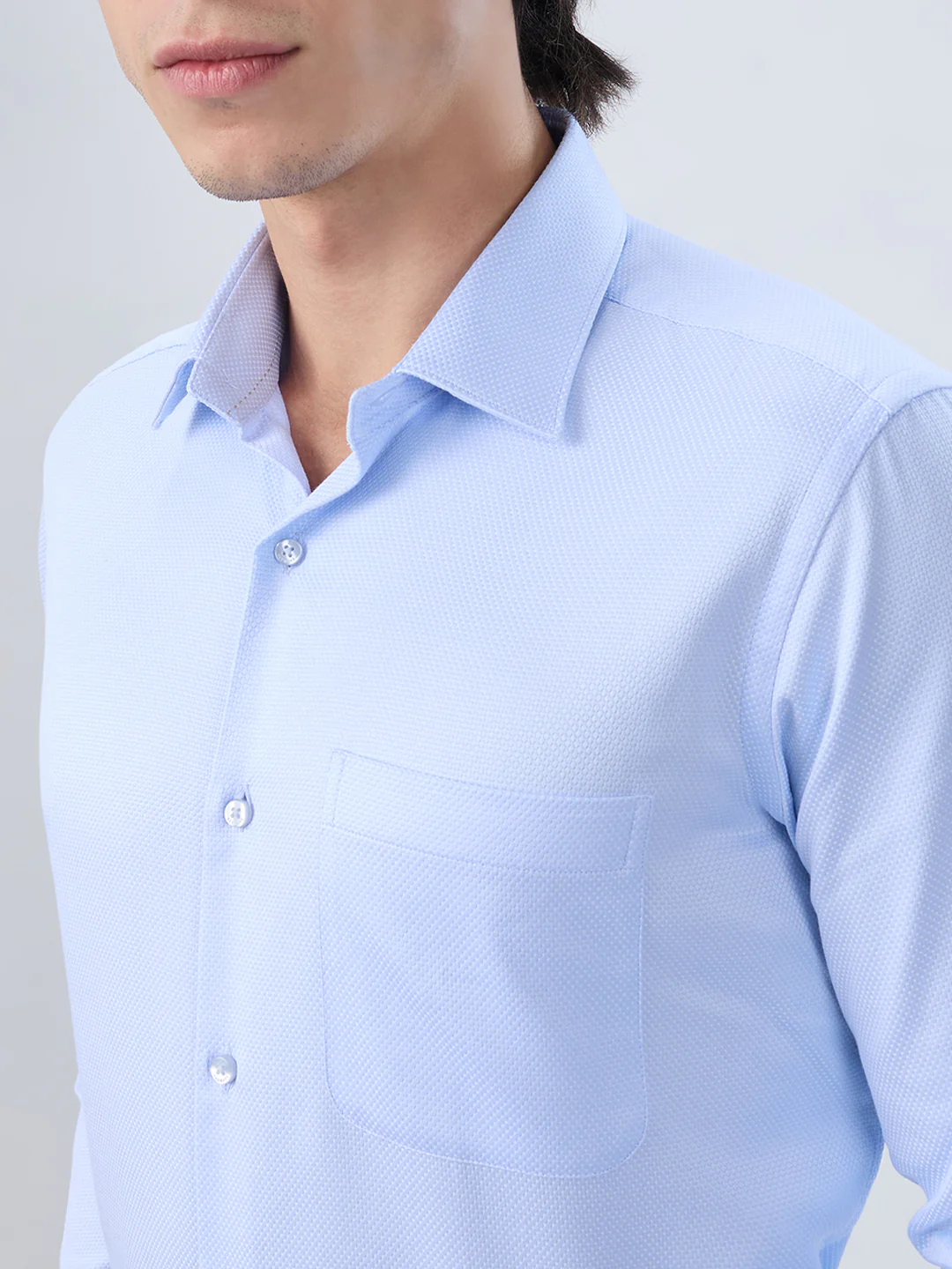 Raymond Men Regular Fit Structure Pattern Pure Cotton Full Sleeve Formal Shirt - Image 6