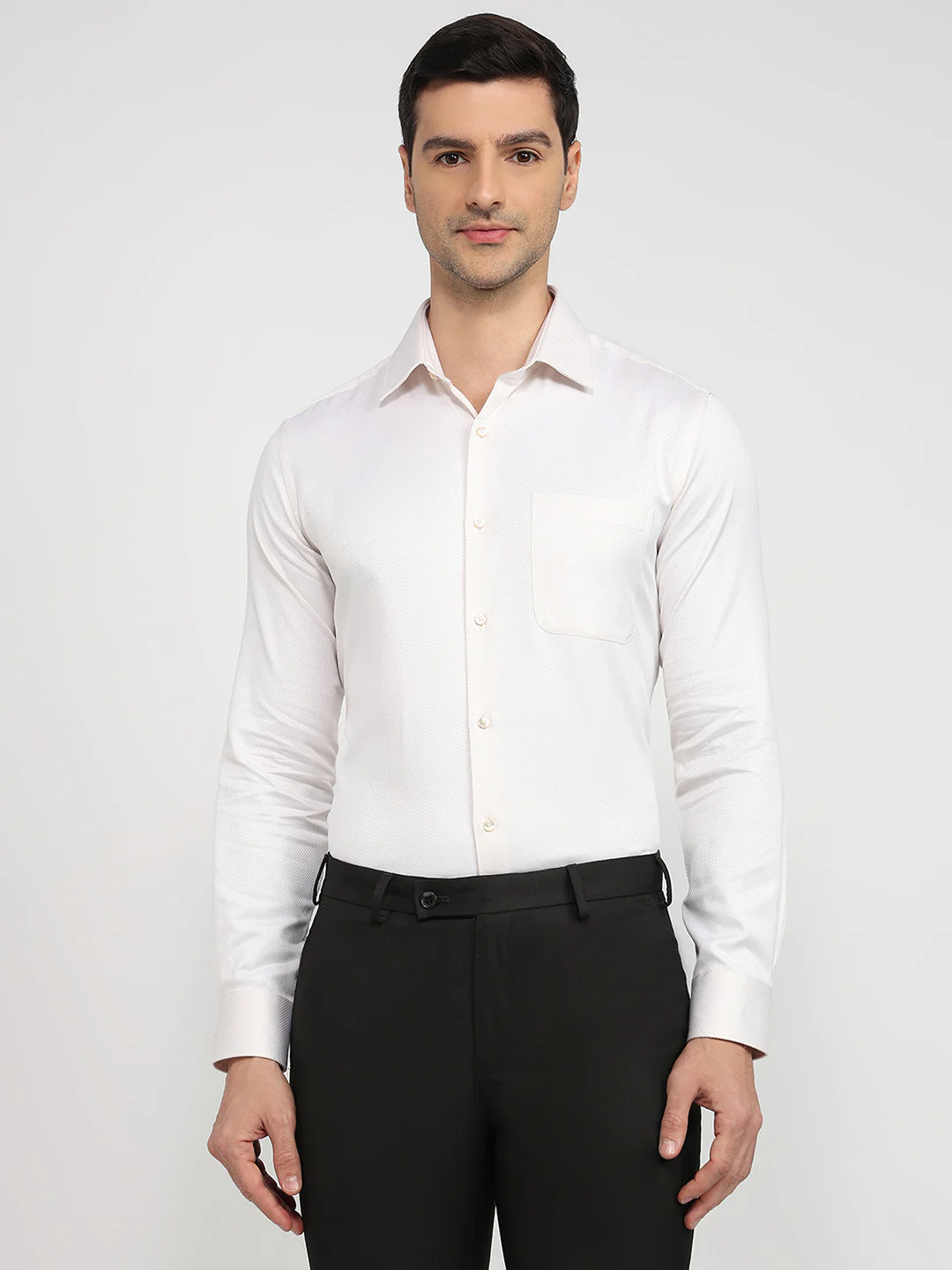 Raymond Men Regular Fit Structure Pattern Pure Cotton Full Sleeve Formal Shirt