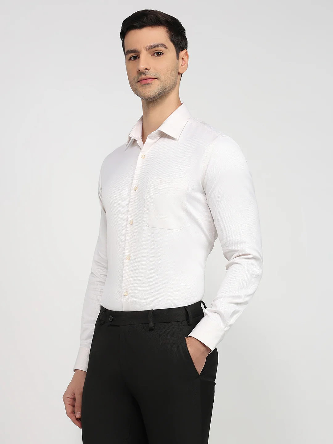 Raymond Men Regular Fit Structure Pattern Pure Cotton Full Sleeve Formal Shirt - Image 2