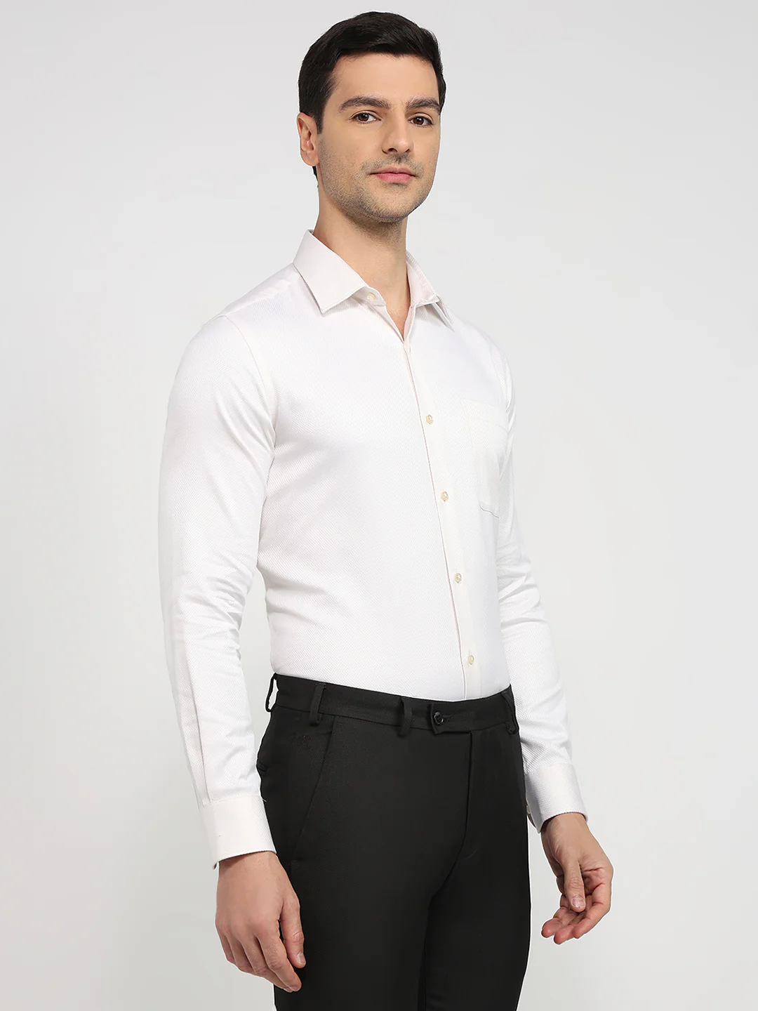 Raymond Men Regular Fit Structure Pattern Pure Cotton Full Sleeve Formal Shirt - Image 3
