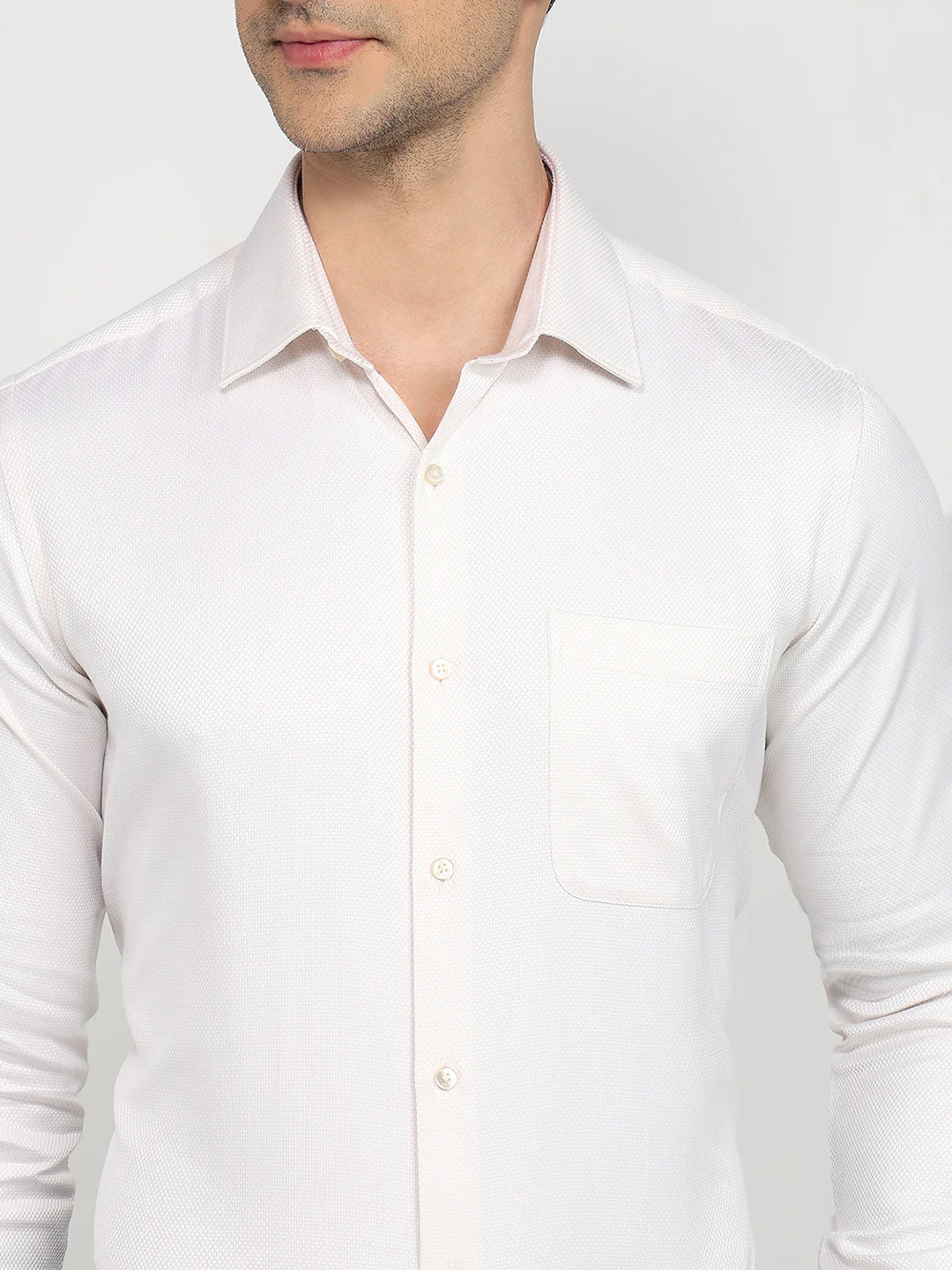 Raymond Men Regular Fit Structure Pattern Pure Cotton Full Sleeve Formal Shirt - Image 6