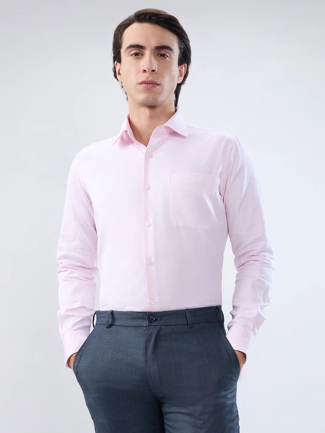 Raymond Men Regular Fit Structure Pattern Pure Cotton Full Sleeve Formal Shirt