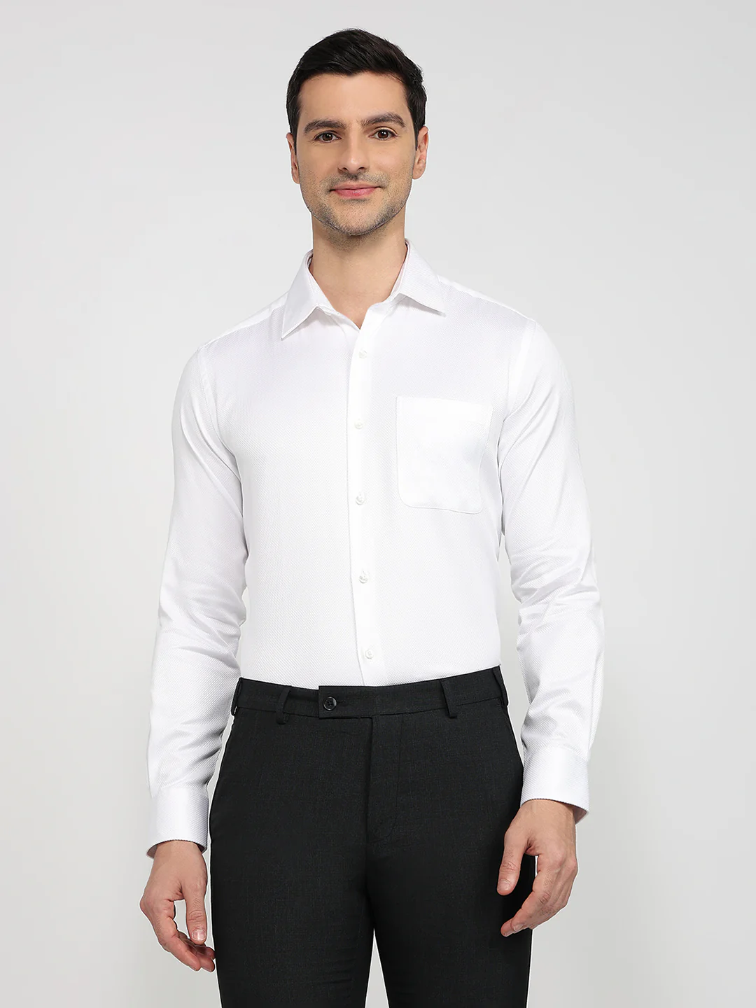 Raymond Men Regular Fit Structure Pattern Pure Cotton Full Sleeve Formal Shirt